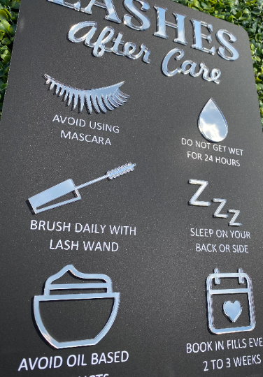 LASH Aftercare Advice Acrylic A3 size, Beauty Sign, Salon Sign, Salon Decor