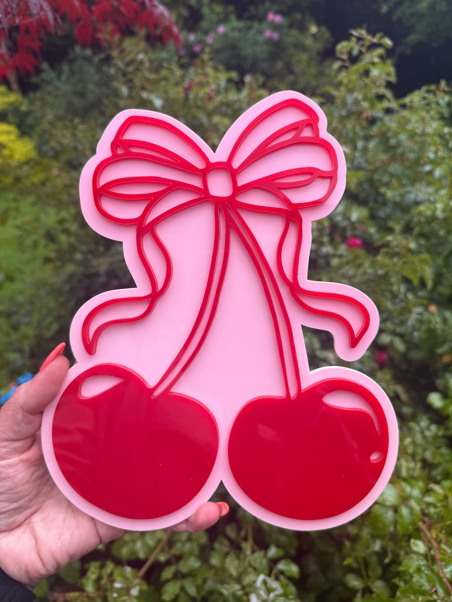 Coquette Cherries Wall Art – Y2K Aesthetic Acrylic Sign