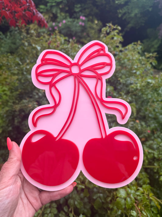 Coquette Cherries Wall Art – Y2K Aesthetic Acrylic Sign