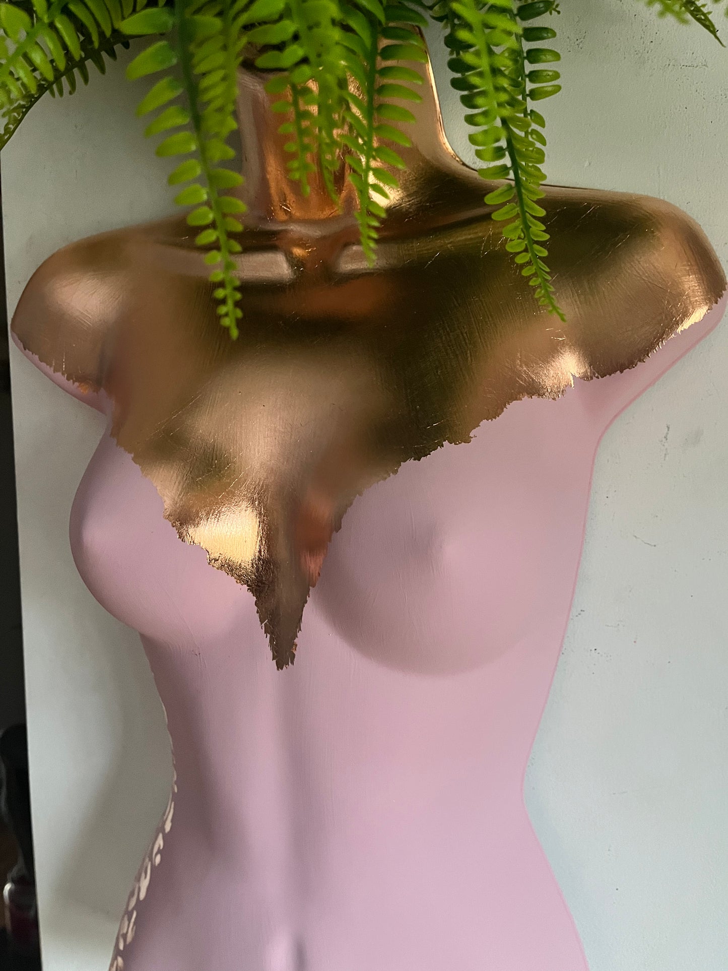 Female Boobie Wall Torso Boobie Artificial Plant Holder Pink and Rose Gold with Rose Gold Leopard