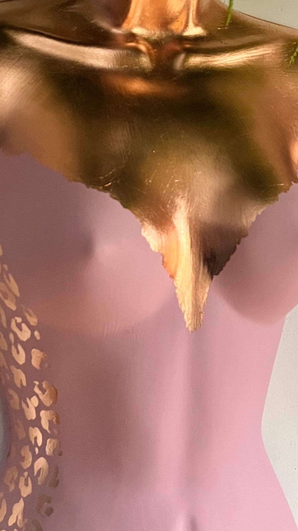 Female Boobie Wall Torso Boobie Artificial Plant Holder Pink and Rose Gold with Rose Gold Leopard