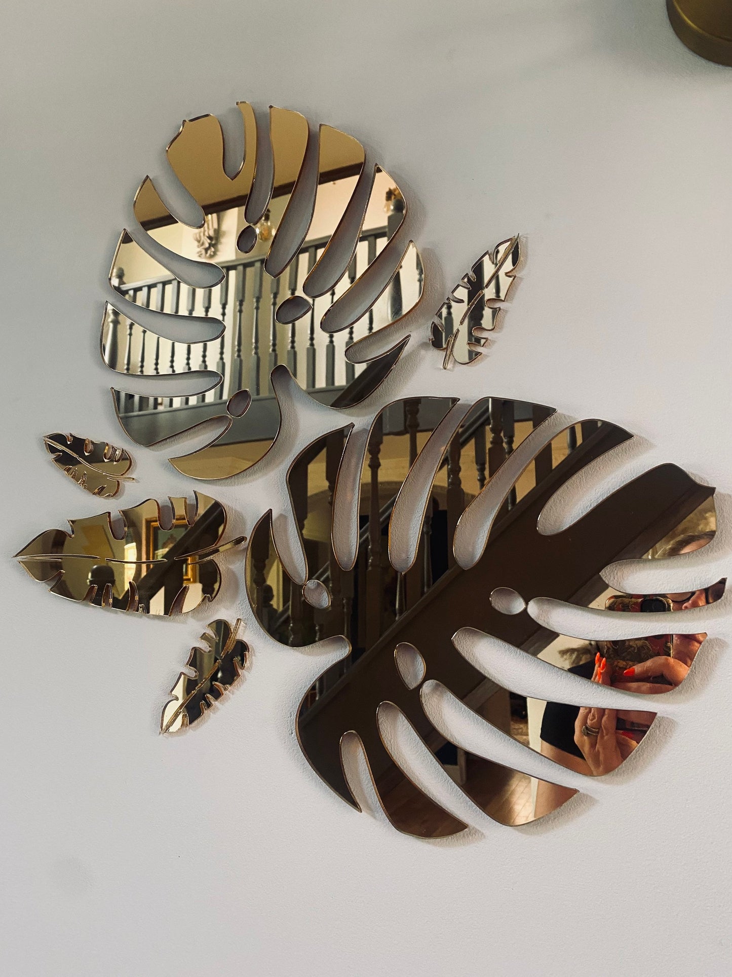3 x Small mirrored Leaves - Acrylic Mirror - Leaf wall decor