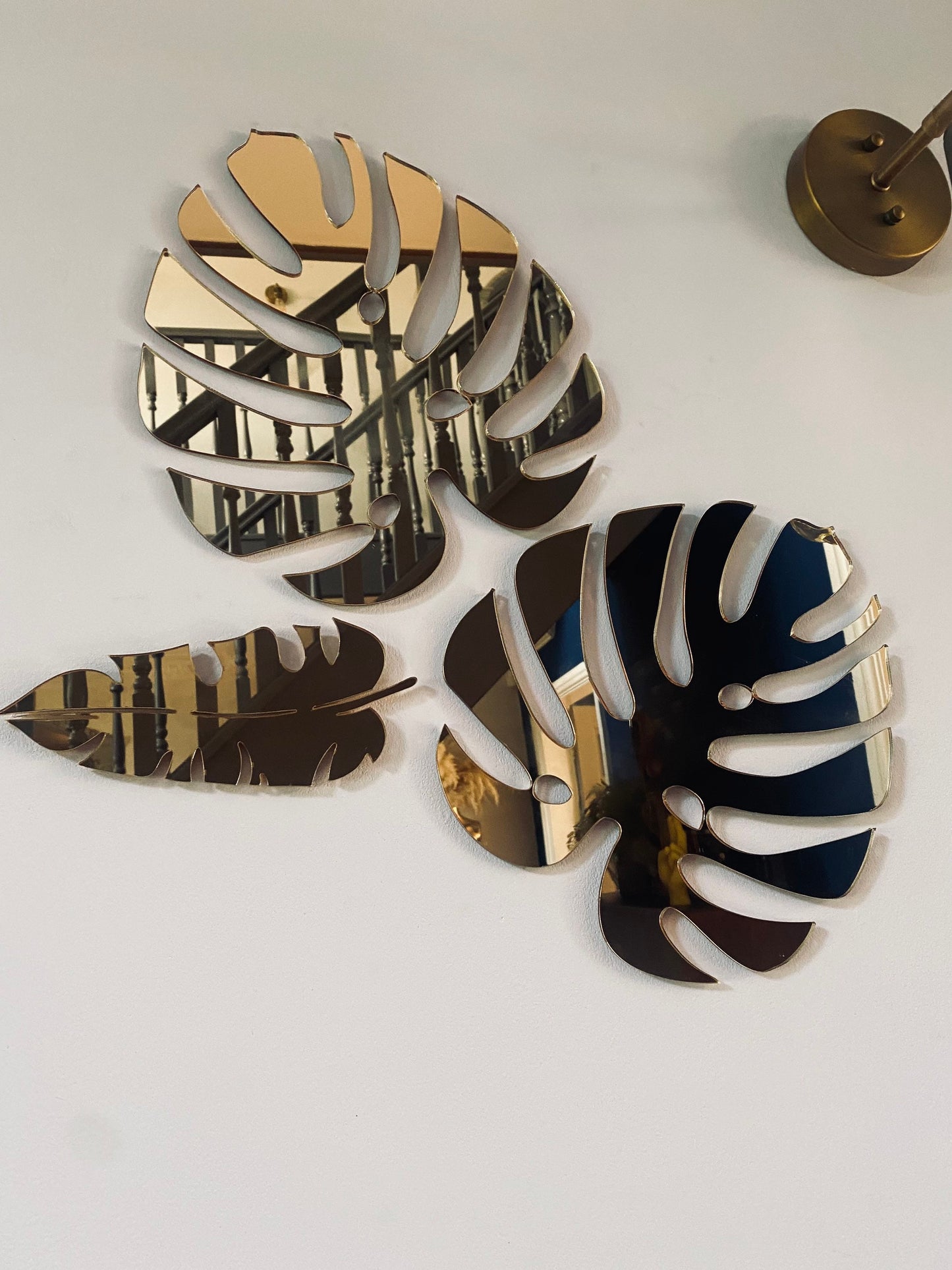3 x Small mirrored Leaves - Acrylic Mirror - Leaf wall decor