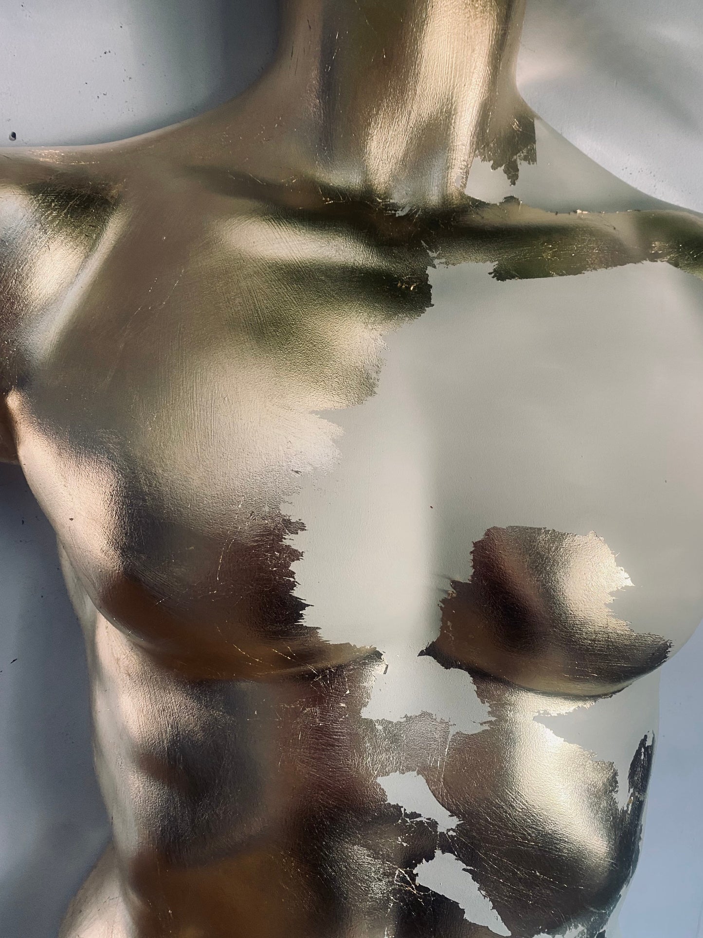 Male Wall Torso Boobie Artificial Plant Holder Warrior design with matt cream and gold leaf