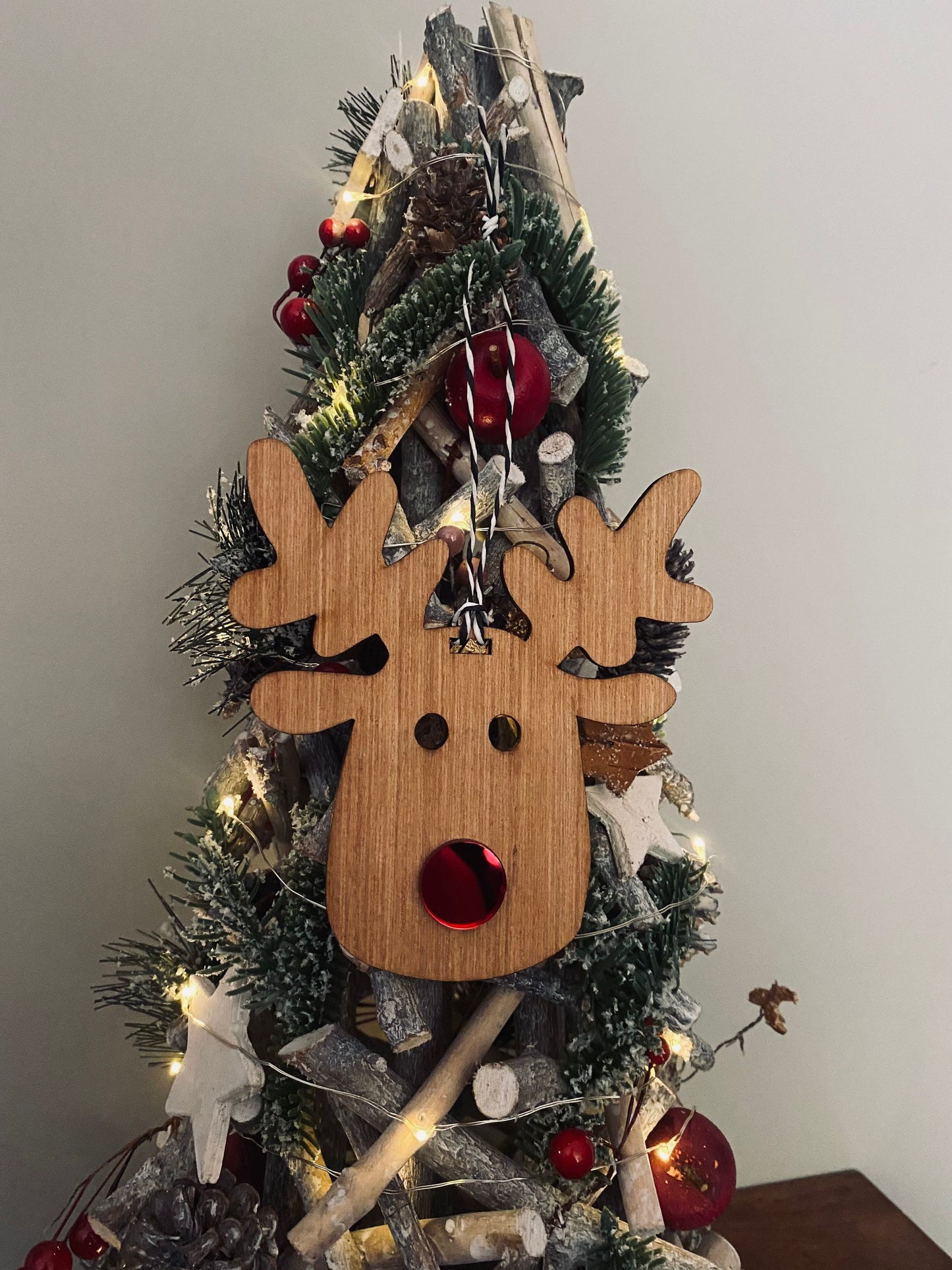 3 pack - Rudolph Tree Decoration, Christmas decoration, Tree Dec, Gift Tags, Mirror Red, Hanging Tree Decoration