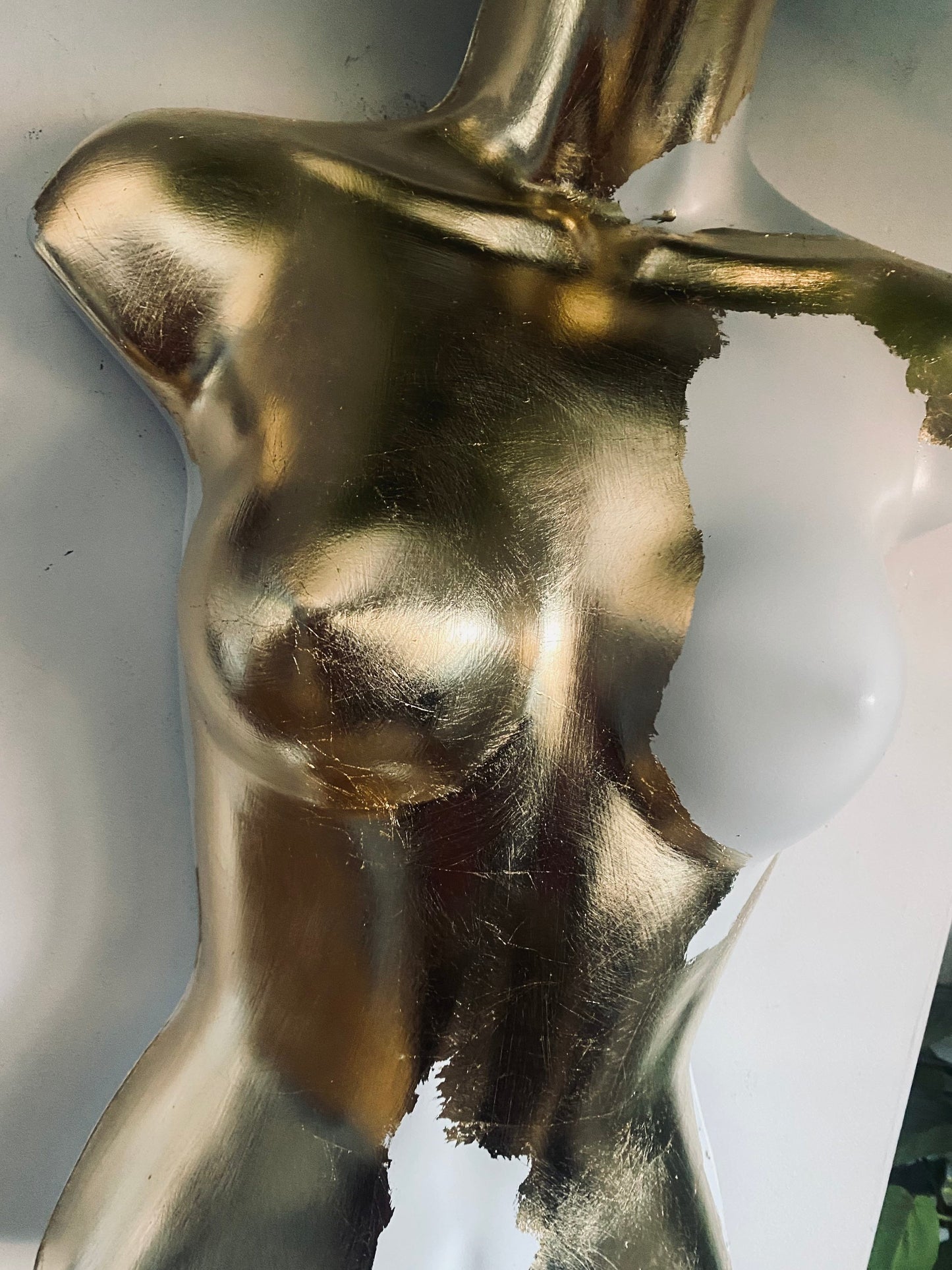 Female Boobie  Wall Torso Boobie Artificial Plant Holder White & Gold Leaf