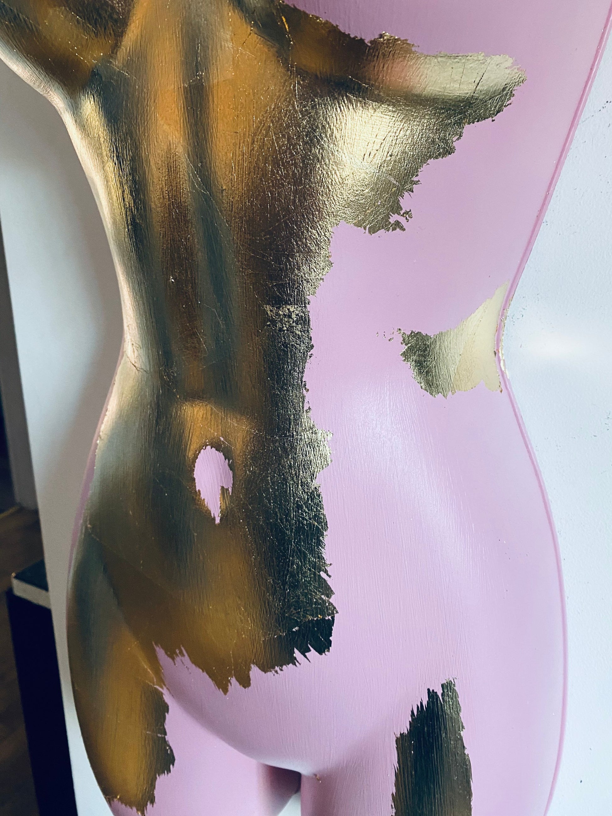 Female Wall Torso Boobie Artificial Plant Holder Warrior design with pink and gold leaf