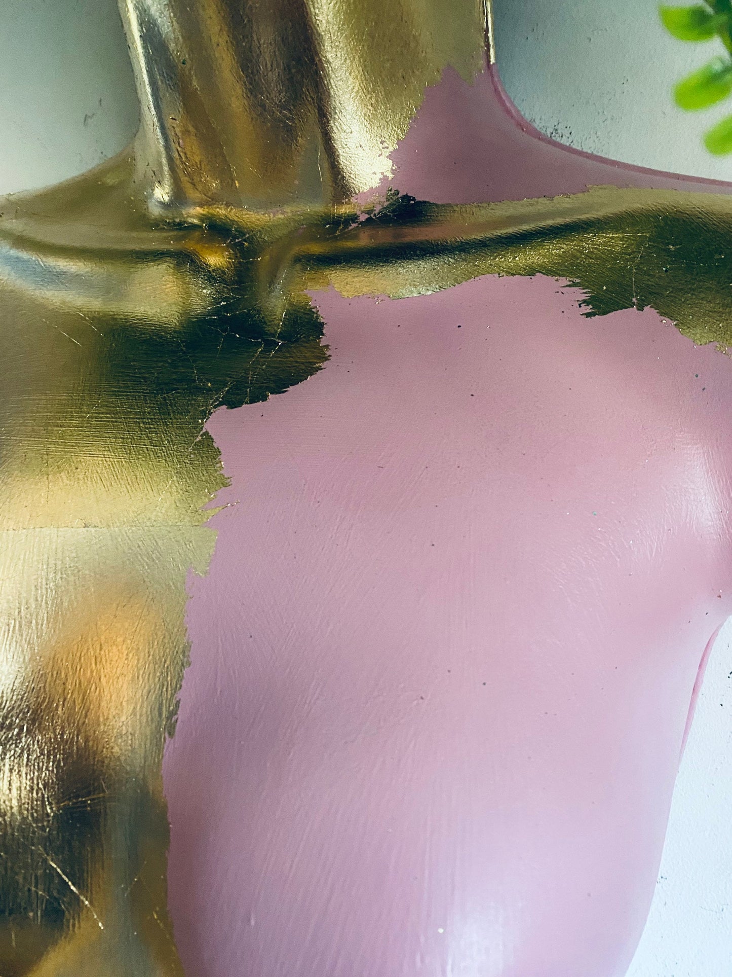 Female Wall Torso Boobie Artificial Plant Holder Warrior design with pink and gold leaf