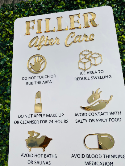 FILLER Aftercare Advice Acrylic A3 size, Beauty Sign, Salon Sign, Salon Decor