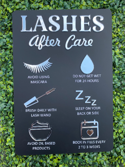 LASH Aftercare Advice Acrylic A3 size, Beauty Sign, Salon Sign, Salon Decor