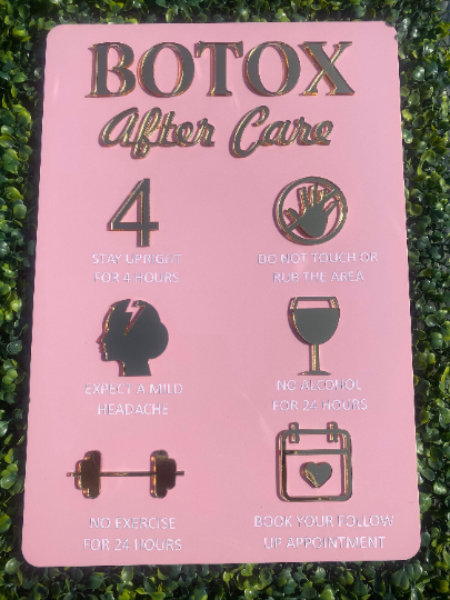 BOTOX Aftercare Advice Acrylic A3 size, Beauty Sign, Salon Sign, Salon Decor