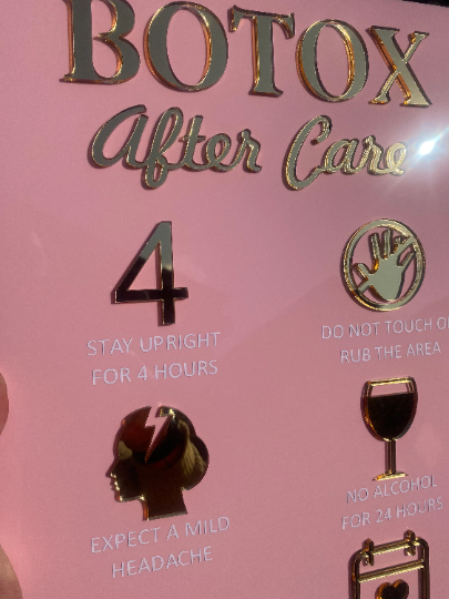 BOTOX Aftercare Advice Acrylic A3 size, Beauty Sign, Salon Sign, Salon Decor