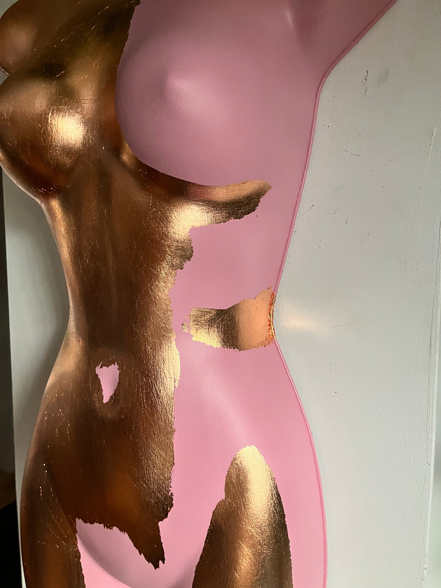 Female Wall Torso Boobie Artificial Plant Holder Warrior design with pink and rose gold leaf