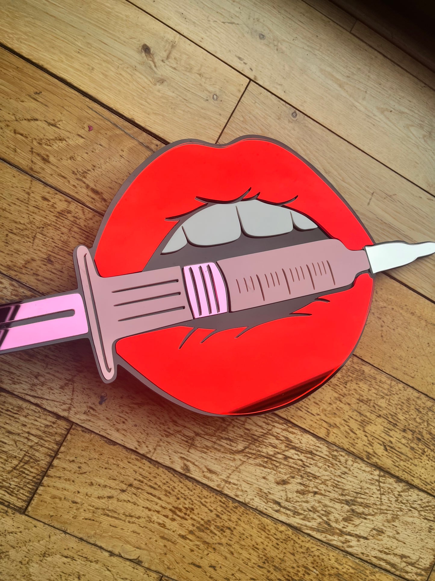 Mirror Lips Holding A Syringe - Mirror Art