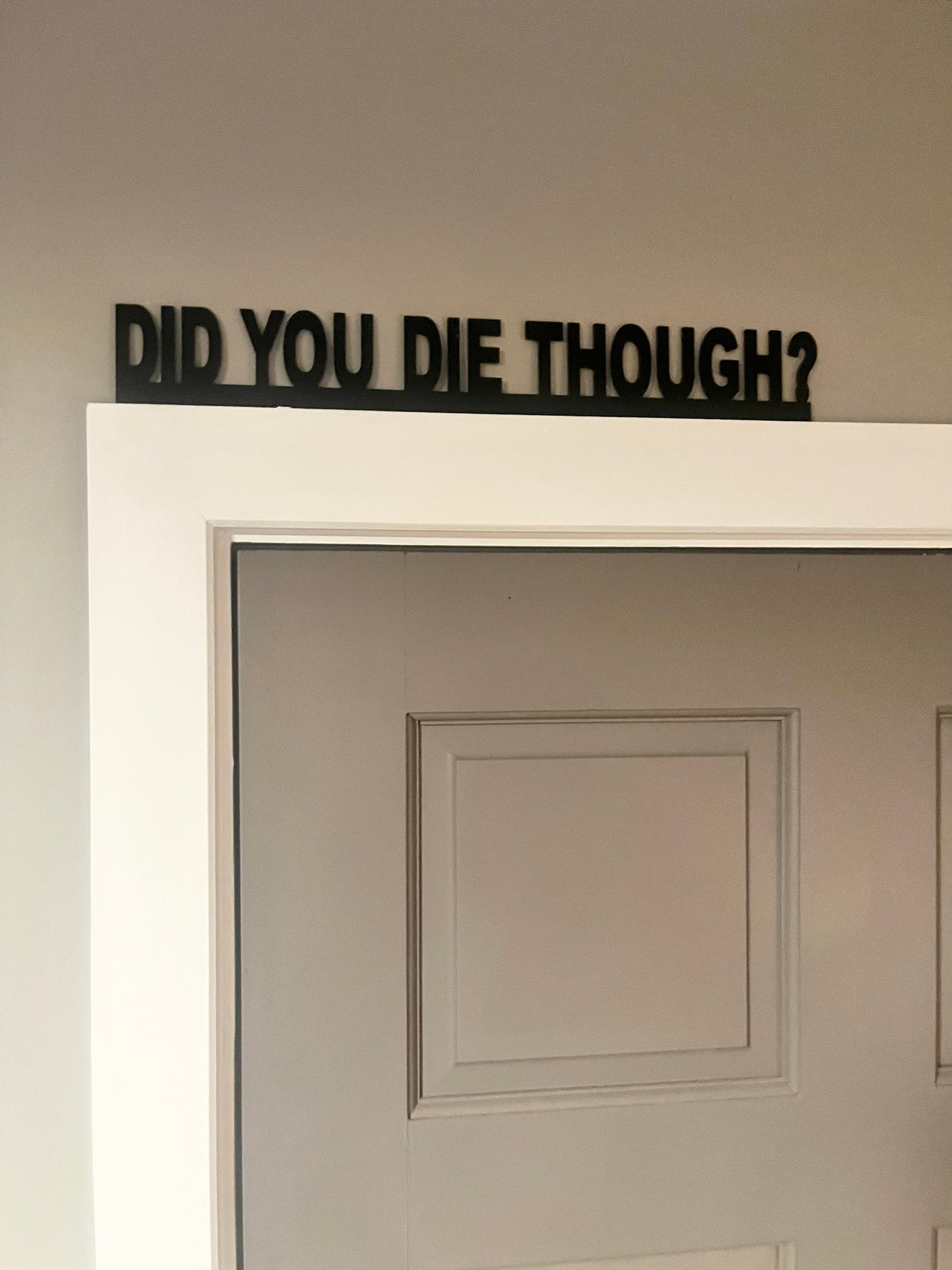 DID YOU DIE THOUGH? door topper, shelf decor, wall decor