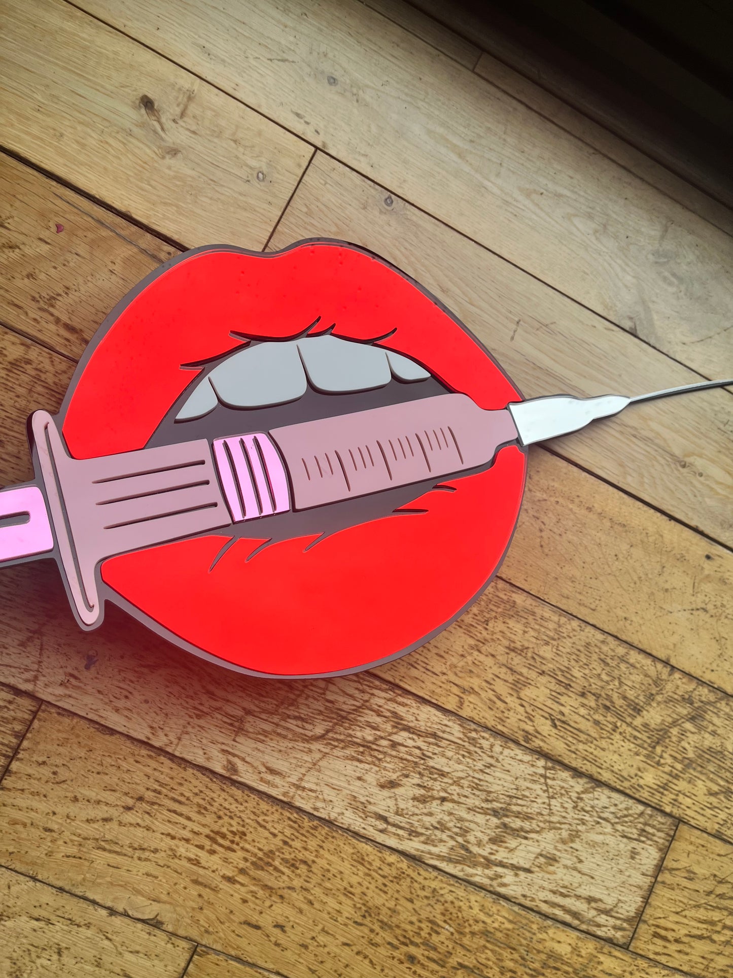 Mirror Lips Holding A Syringe - Mirror Art