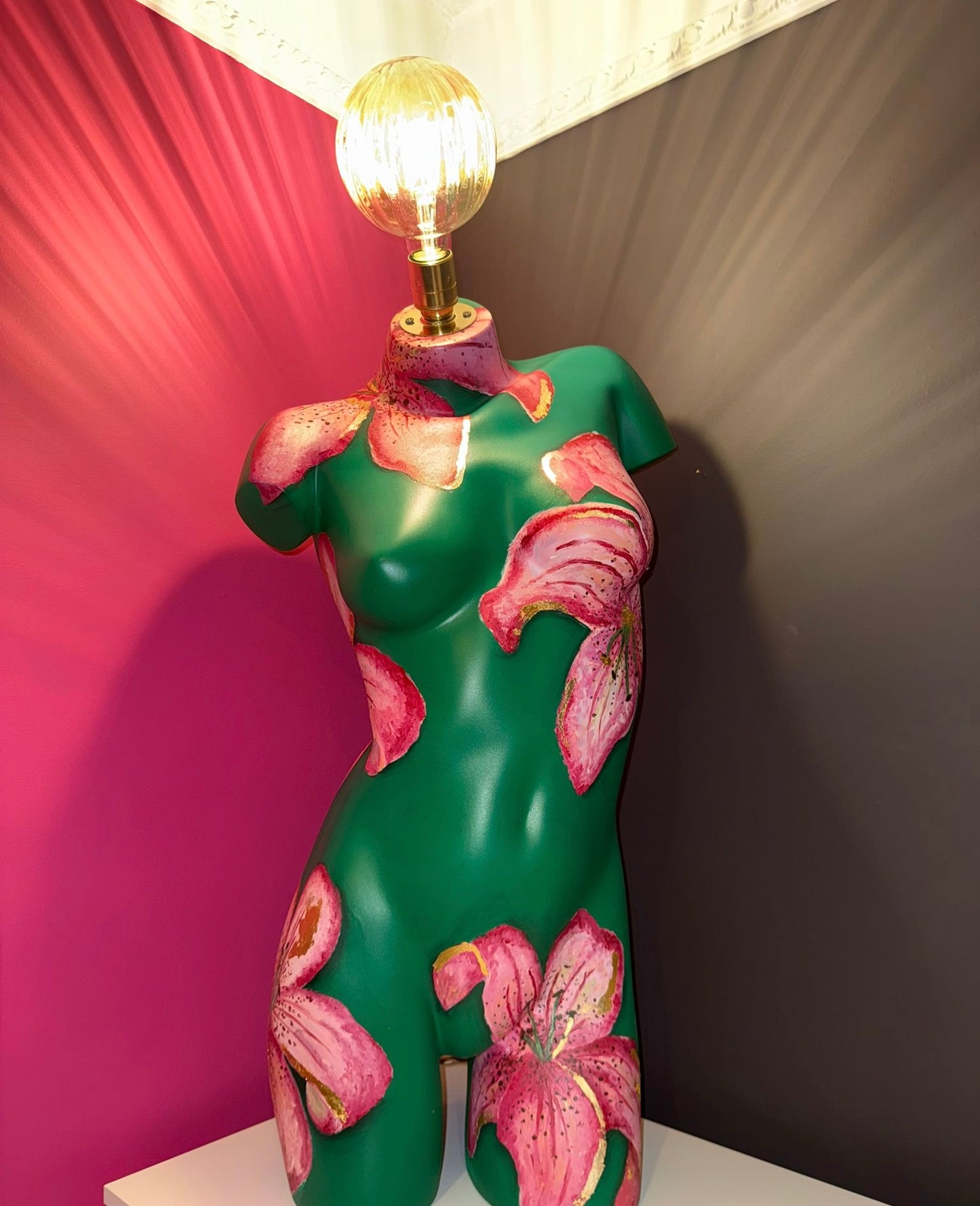 Hand Painted Lillies Torso Lamp