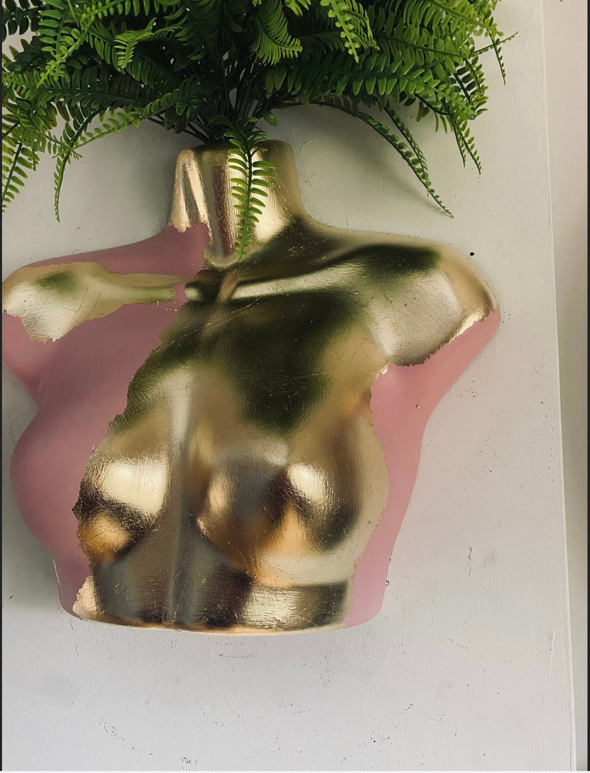 Female Wall Torso Boobie Artificial Plant Holder Pink and Gold