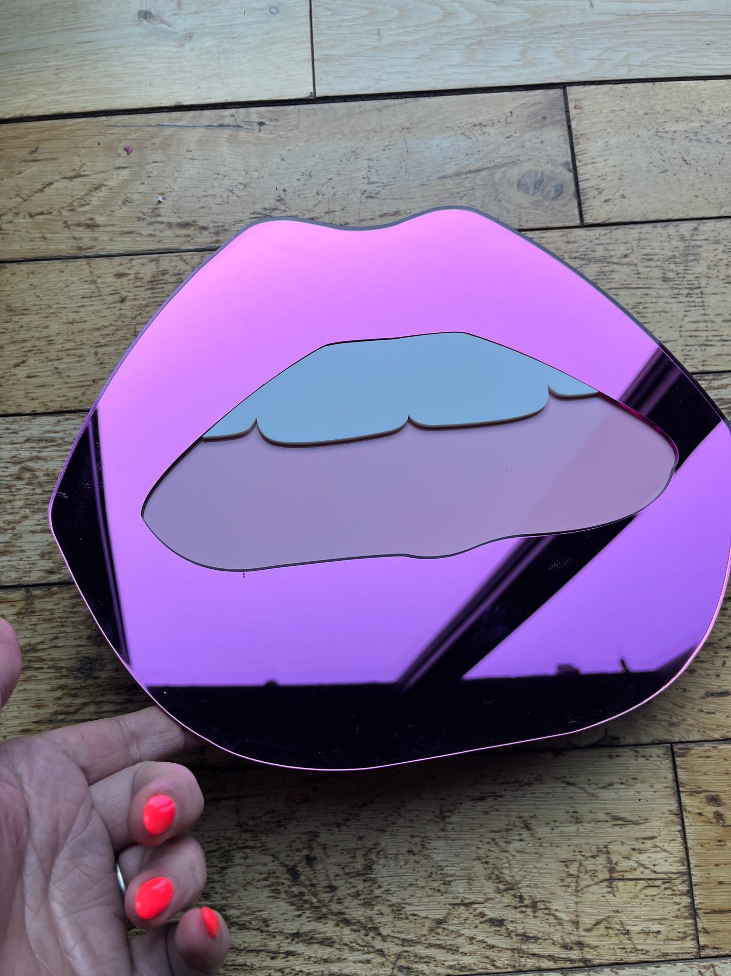 SECONDS - LARGE Pink Lip Mirror   - Acrylic Mirror - Lip Decor - Pink Lips