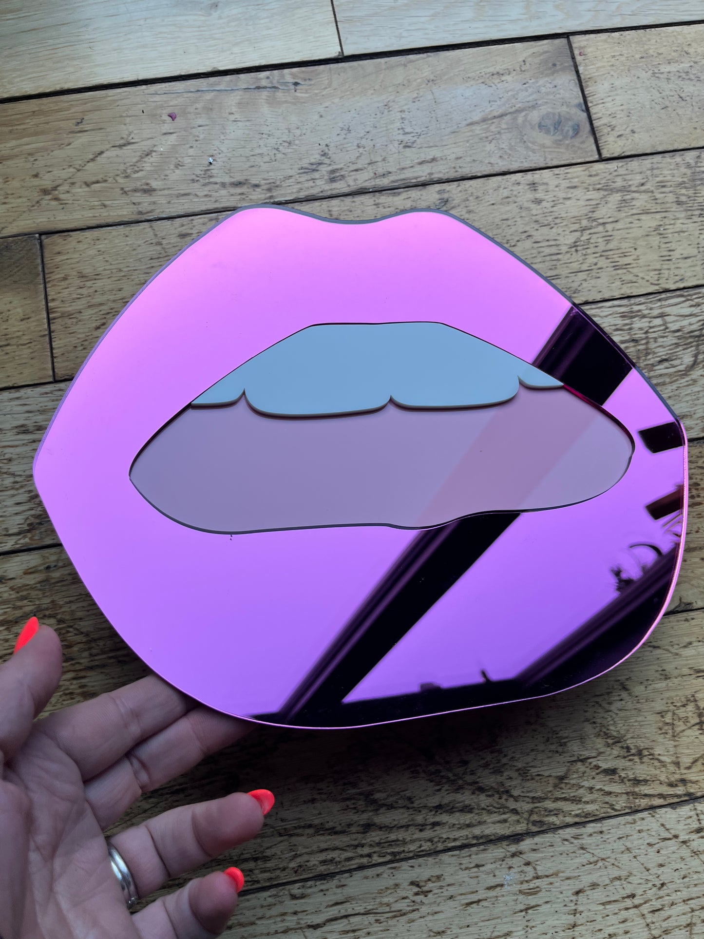 SECONDS - LARGE Pink Lip Mirror   - Acrylic Mirror - Lip Decor - Pink Lips