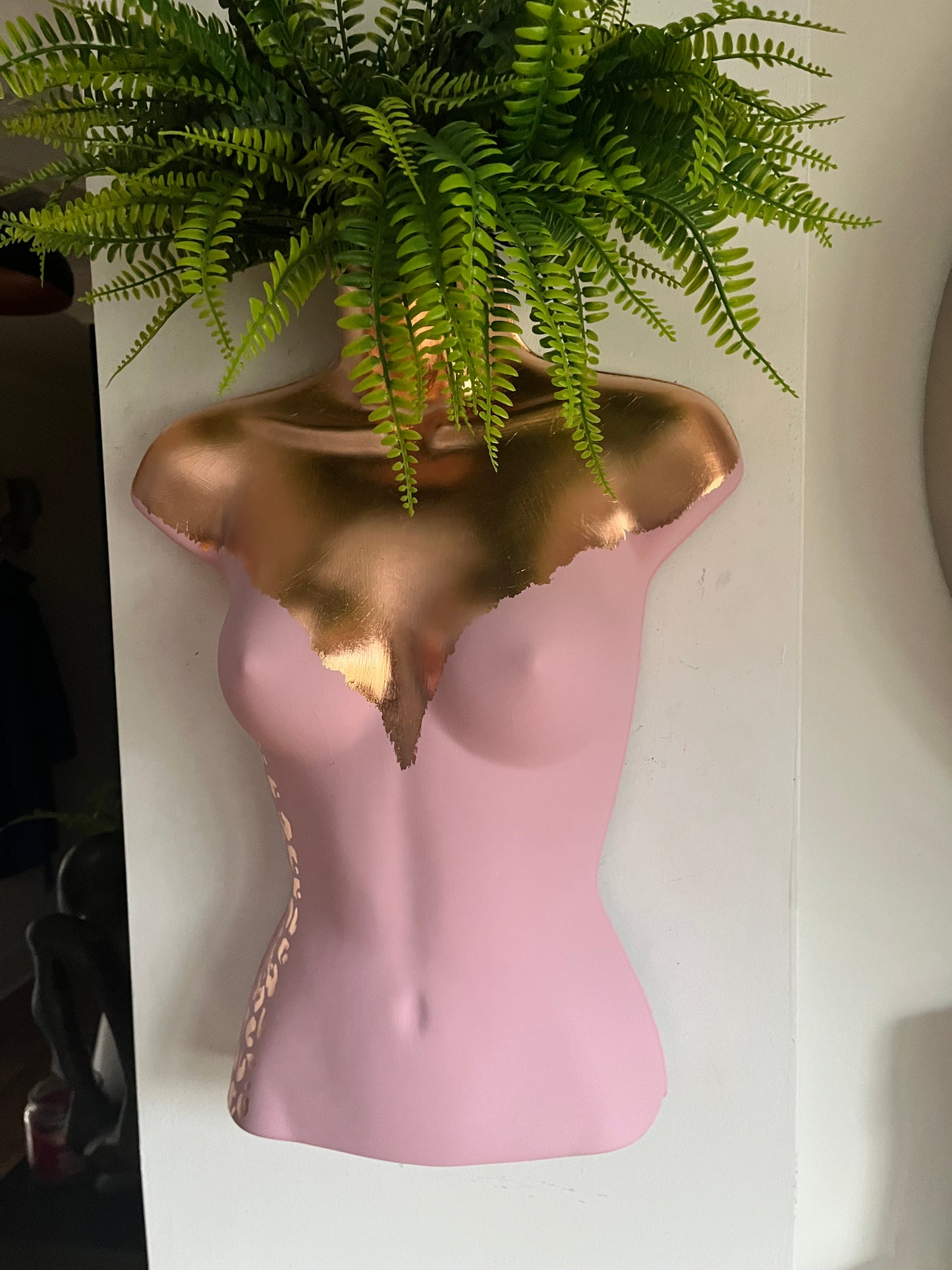 Female Boobie  Wall Torso Boobie Artificial Plant Holder Pink and Rose Gold with Rose Gold Leopard