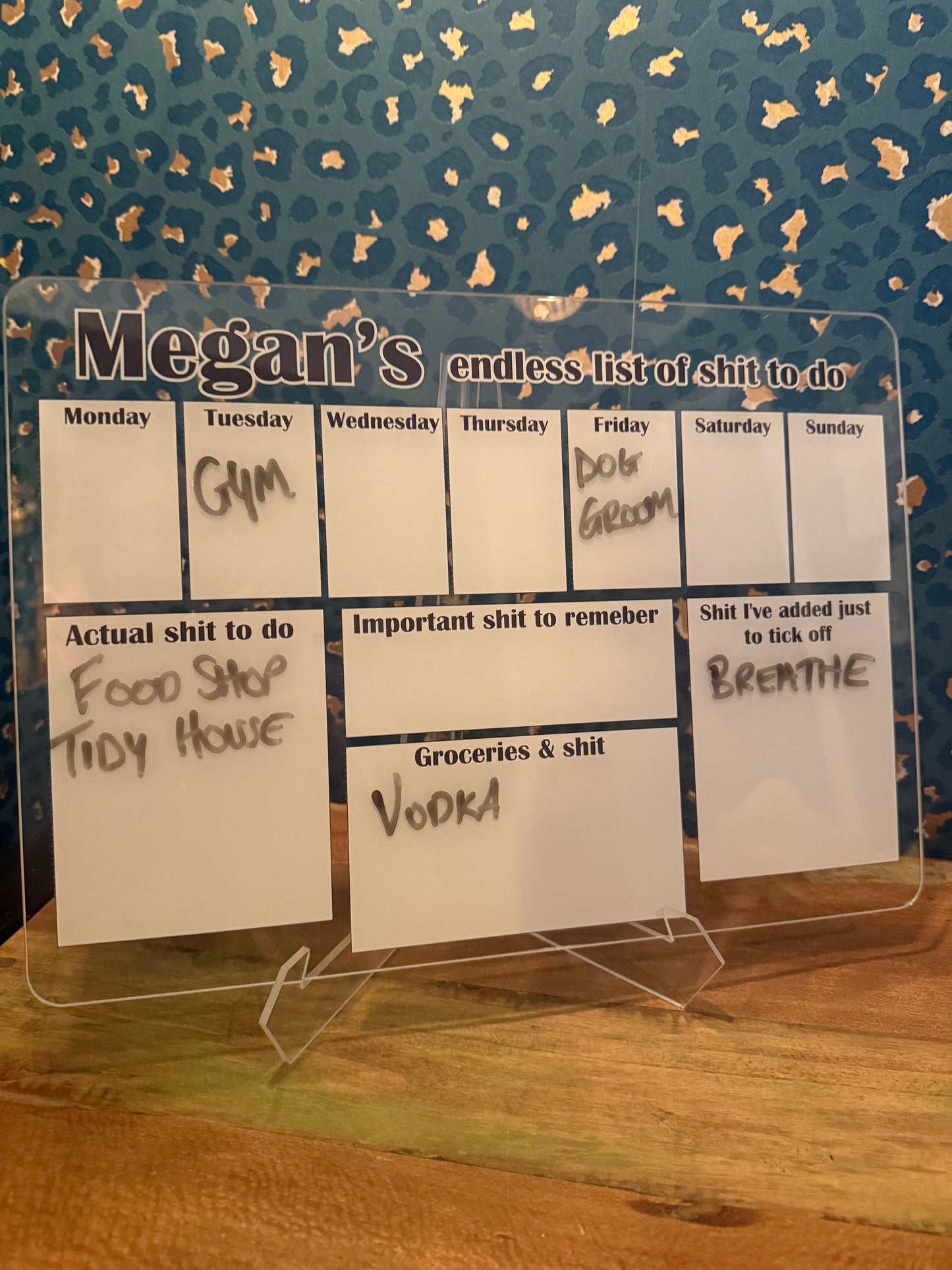 'Endless List of SHIT to do' - Wipe Clean Acrylic Planner