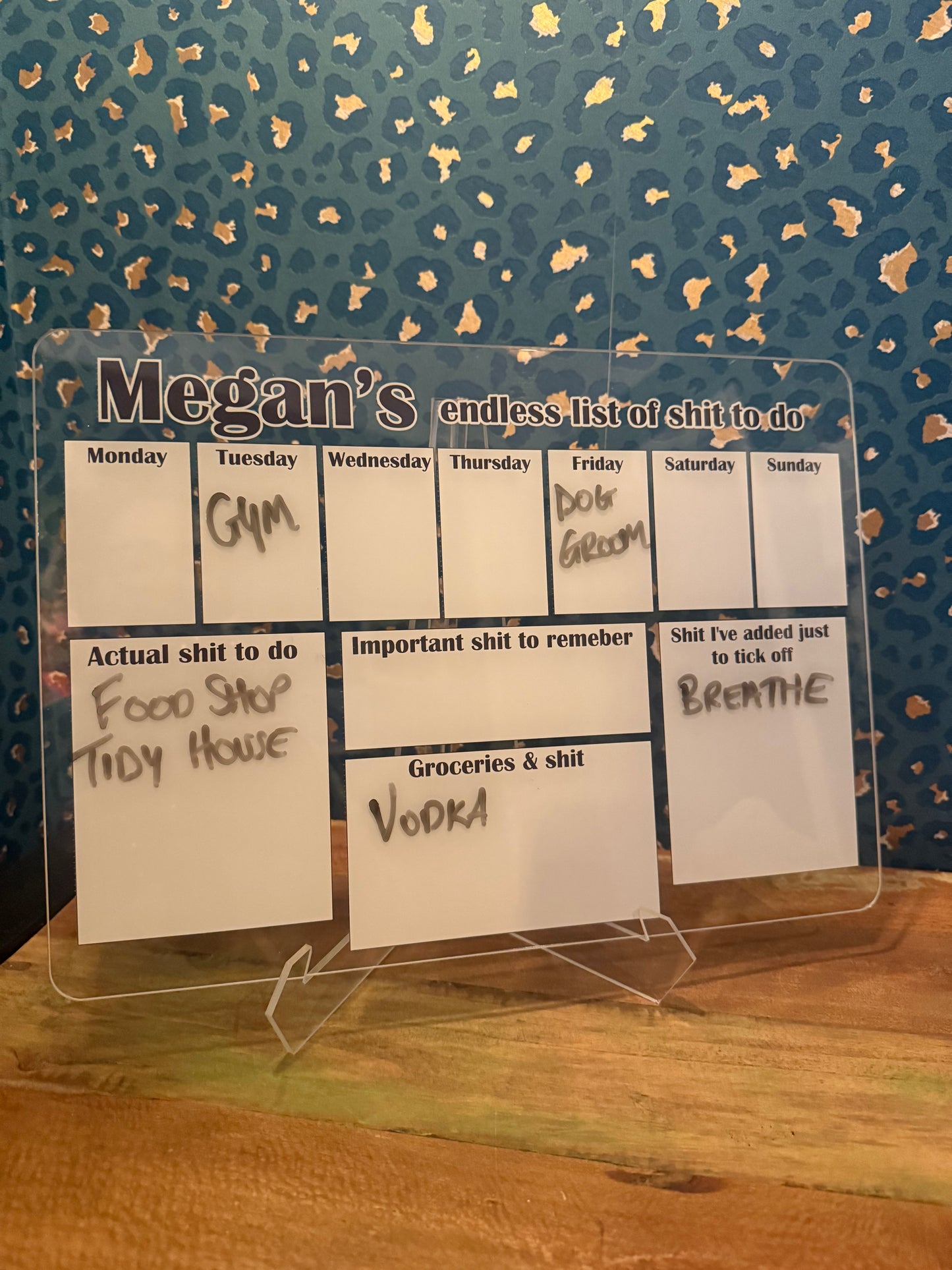 'Endless List of SHIT to do' - Wipe Clean Acrylic Planner