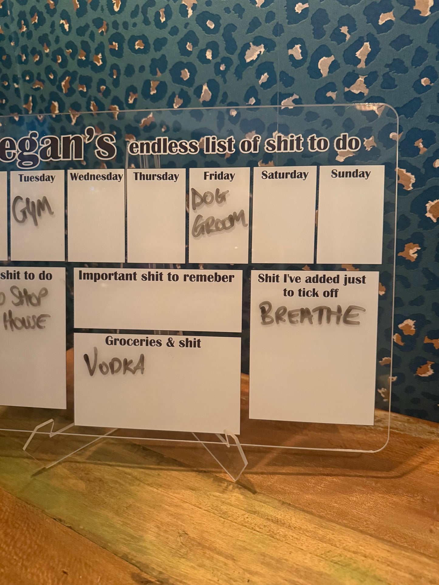 'Endless List of SHIT to do' - Wipe Clean Acrylic Planner