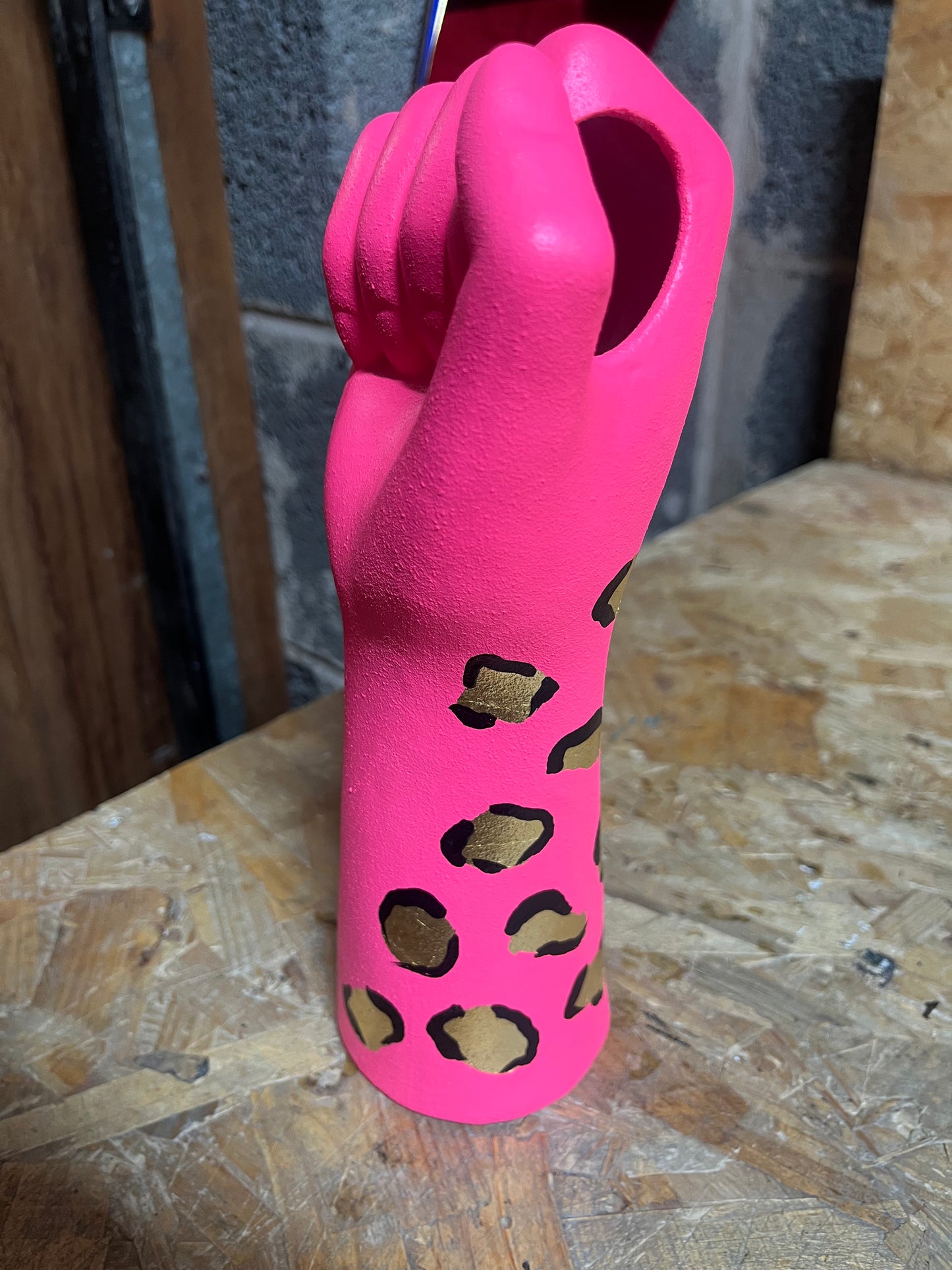 Leopard print hand vase