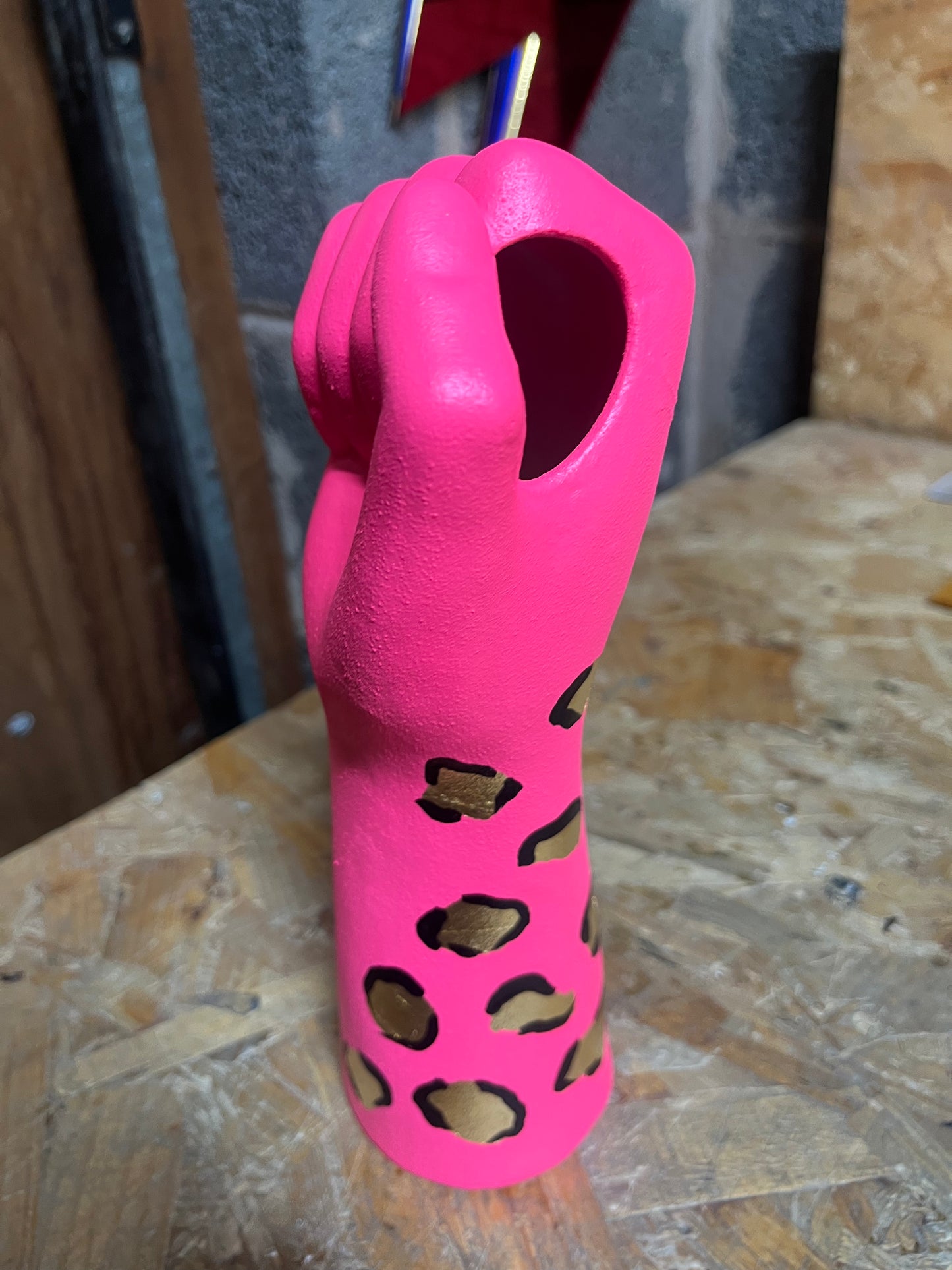 Leopard print hand vase