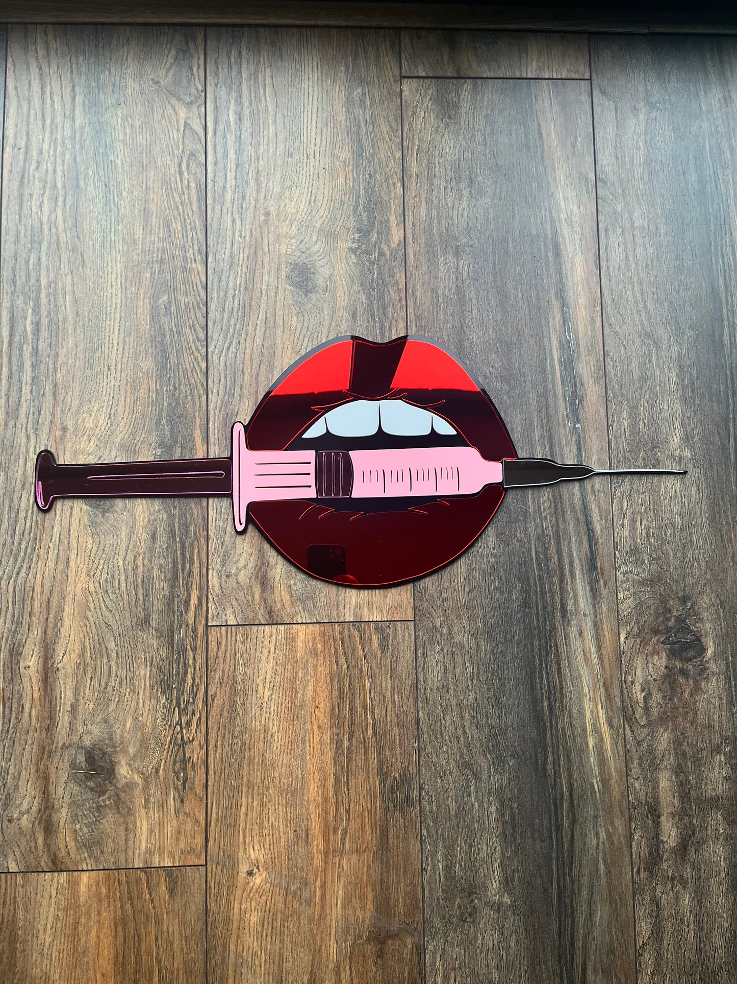 Mirror Lips Holding A Syringe - Mirror Art