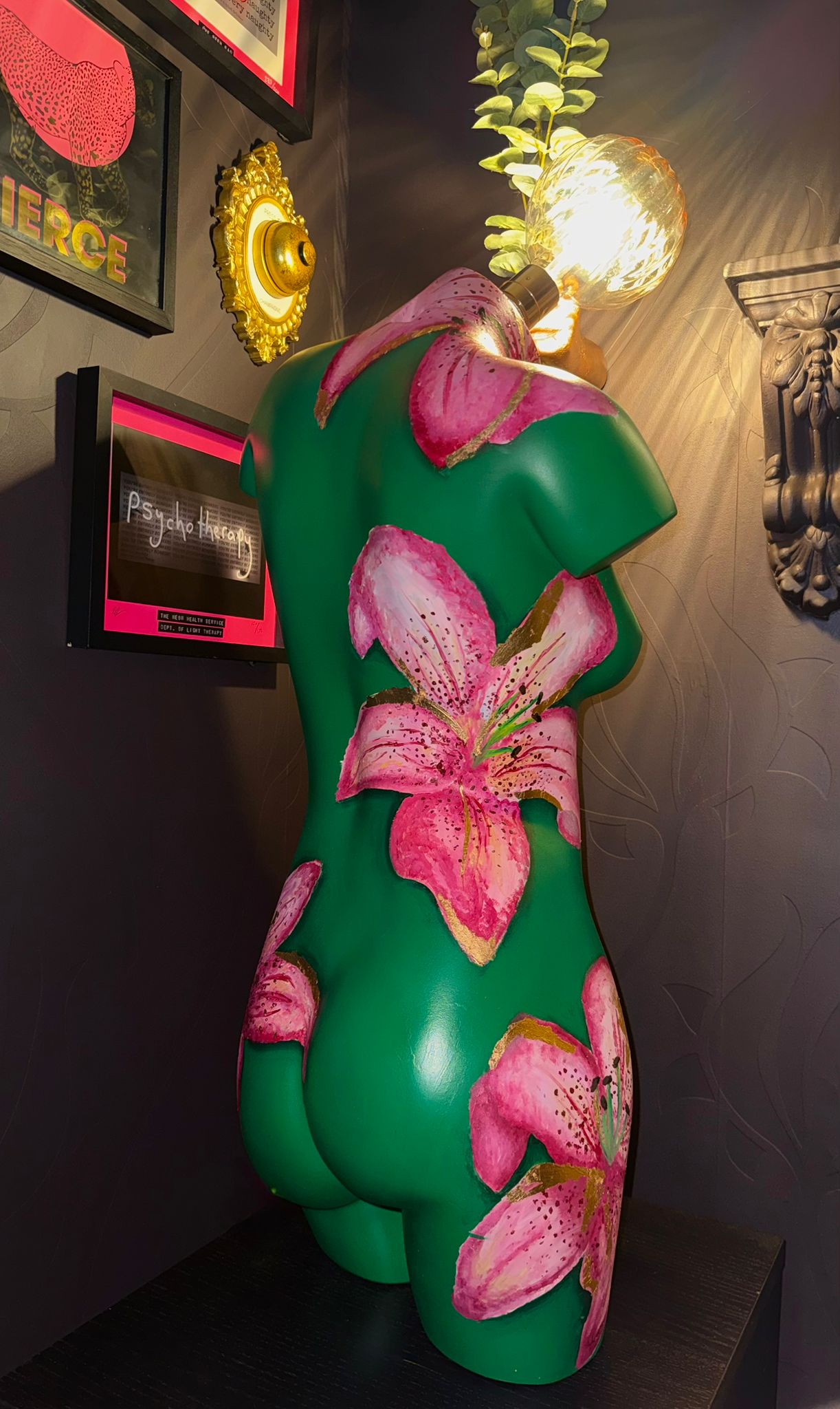 Hand Painted Lillies Torso Lamp