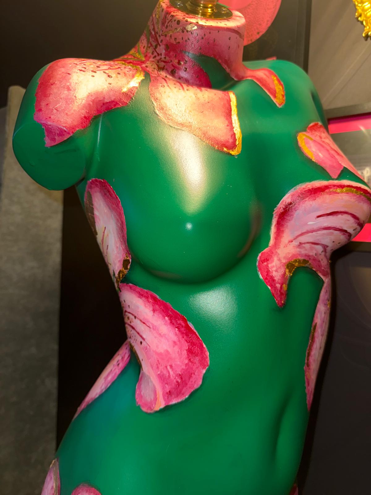 Hand Painted Lillies Torso Lamp