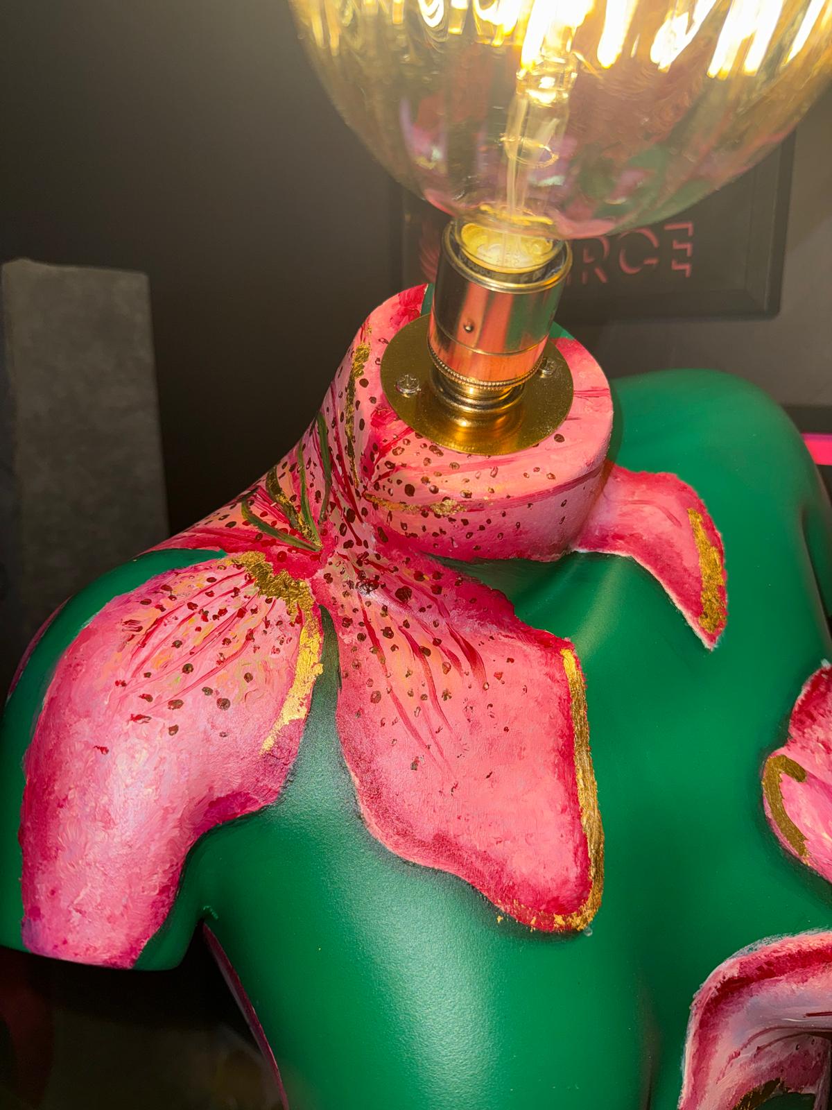 Hand Painted Lillies Torso Lamp