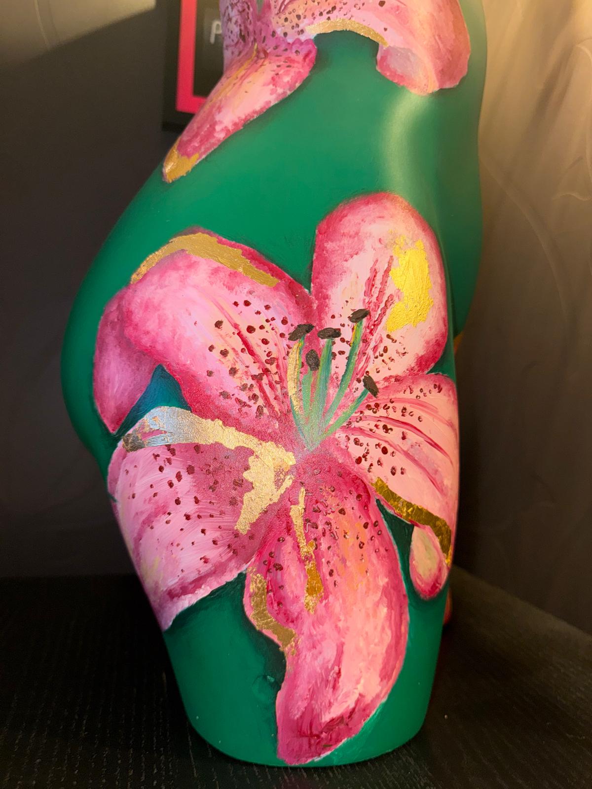 Hand Painted Lillies Torso Lamp