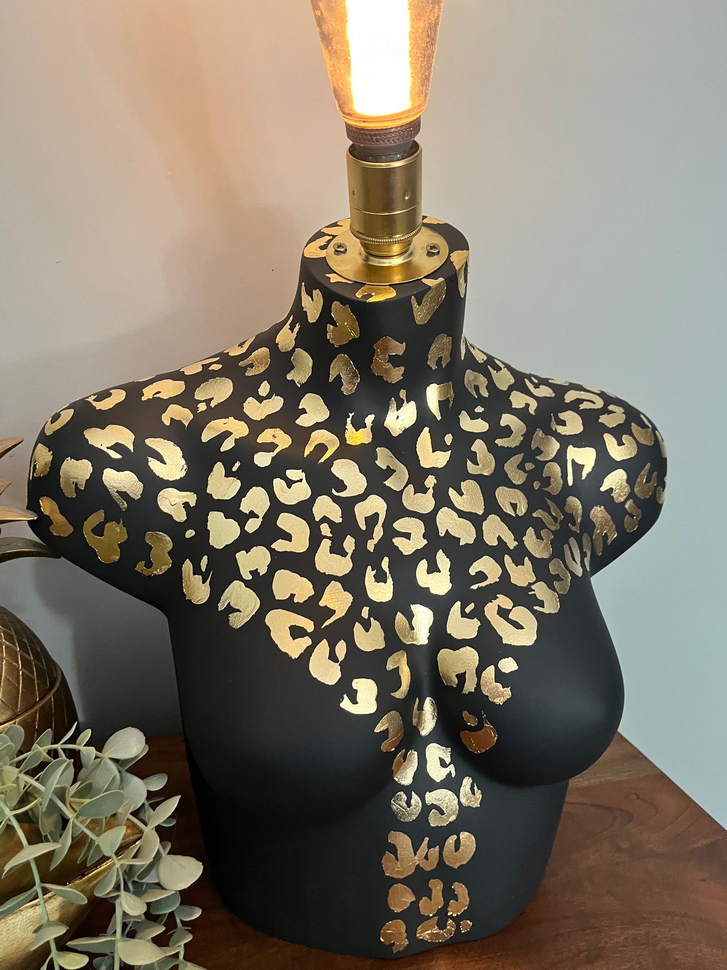 Bust Mannequin Lamp - Black with Gold Leaf Leopard Print