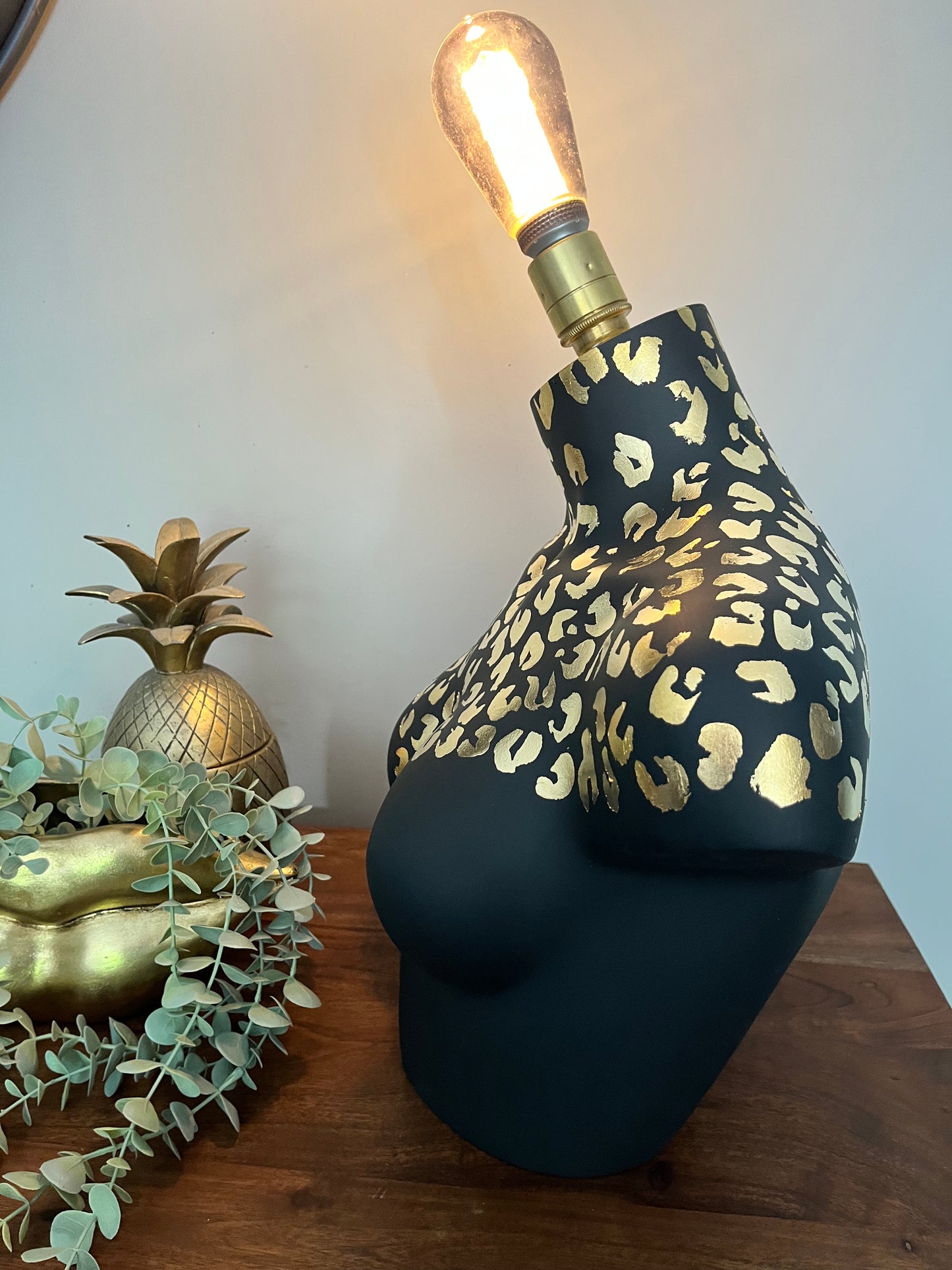 Bust Mannequin Lamp - Black with Gold Leaf Leopard Print