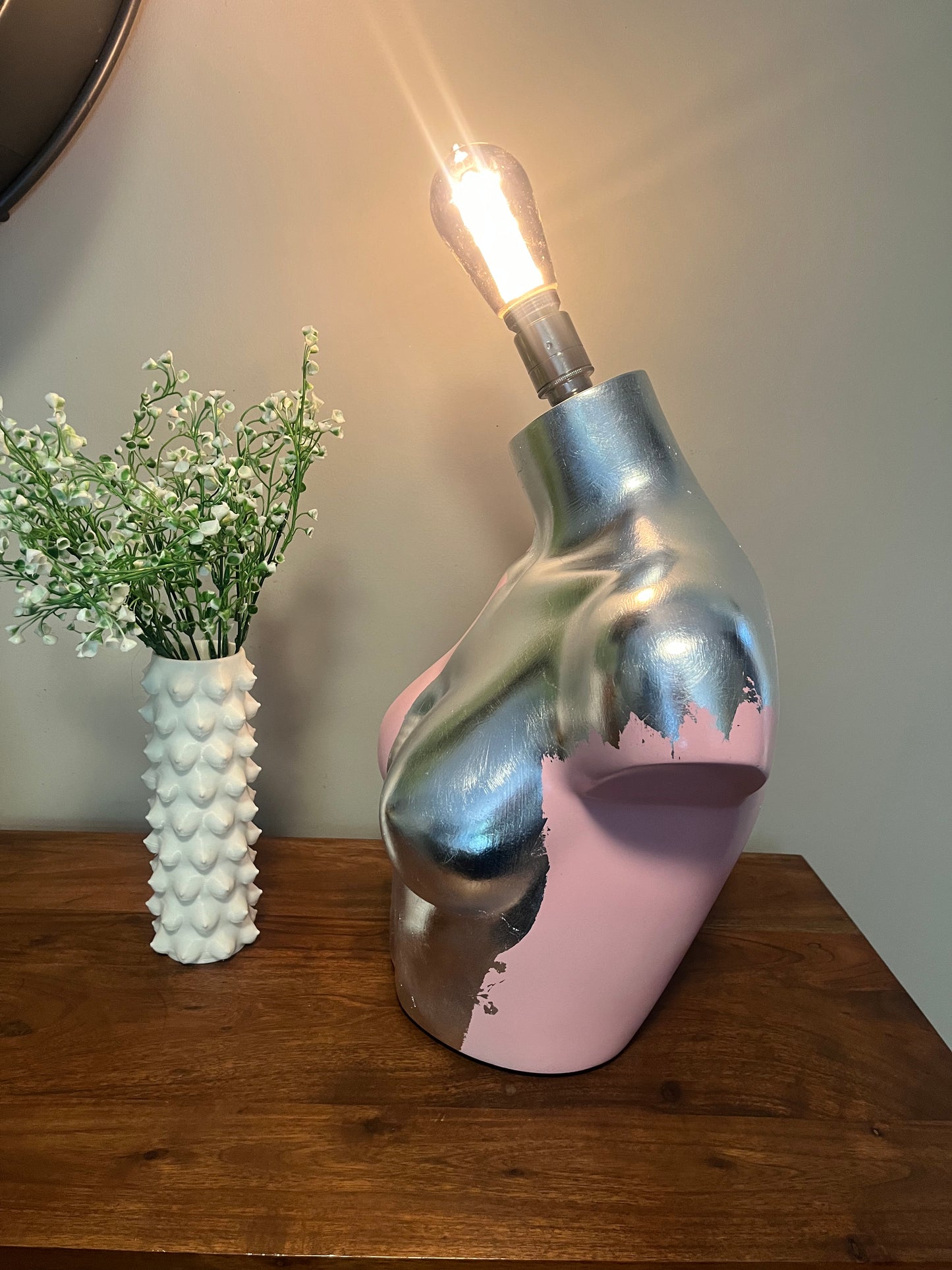 Bust Mannequin Lamp - Gloss Baby Pink with Silver Leaf