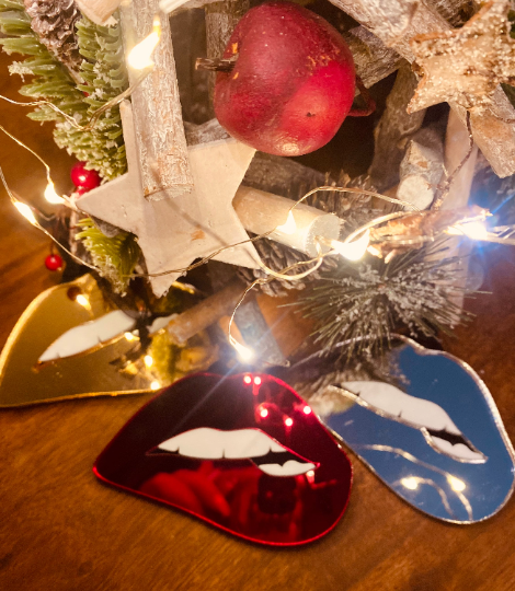 Lips Tree Decoration, Christmas decoration, Tree Decs, Mirror Lips