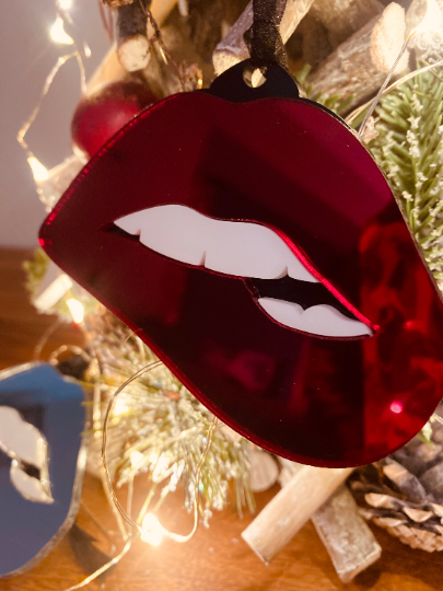 Lips Tree Decoration, Christmas decoration, Tree Decs, Mirror Lips