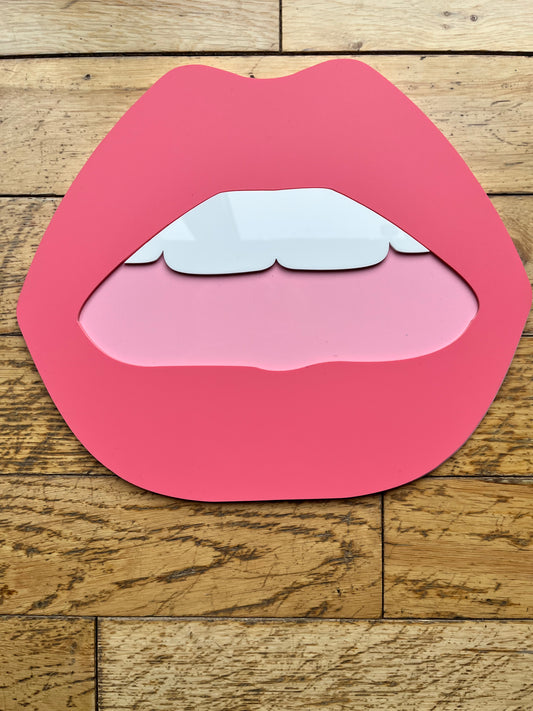 SAMPLE - LARGE Matt Coral Pink Lip Mirror   - Acrylic Mirror - Lip Decor -