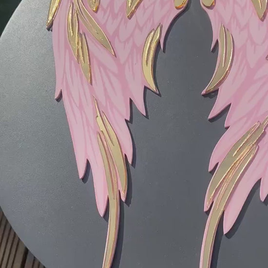 WINGS Decor - Acrylic Mirror - Angel Decor - acrylic Wall art - Pink & Gold