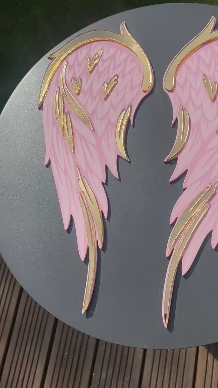 WINGS Decor - Acrylic Mirror - Angel Decor - acrylic Wall art - Pink & Gold