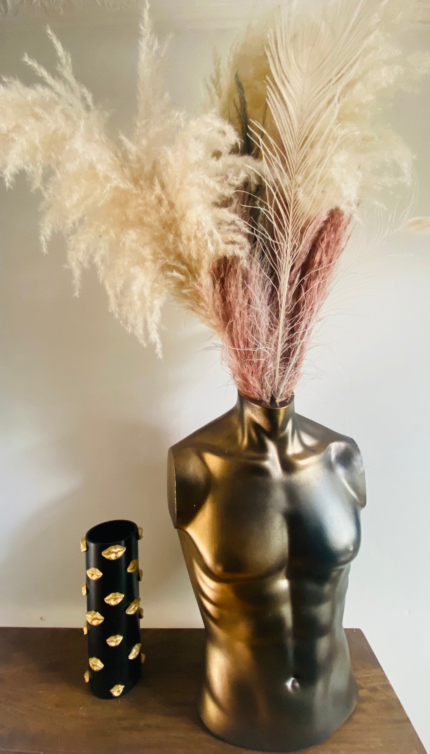 MALE Torso/Boobie  Large Vase LUX Range Matt Black with gold definition