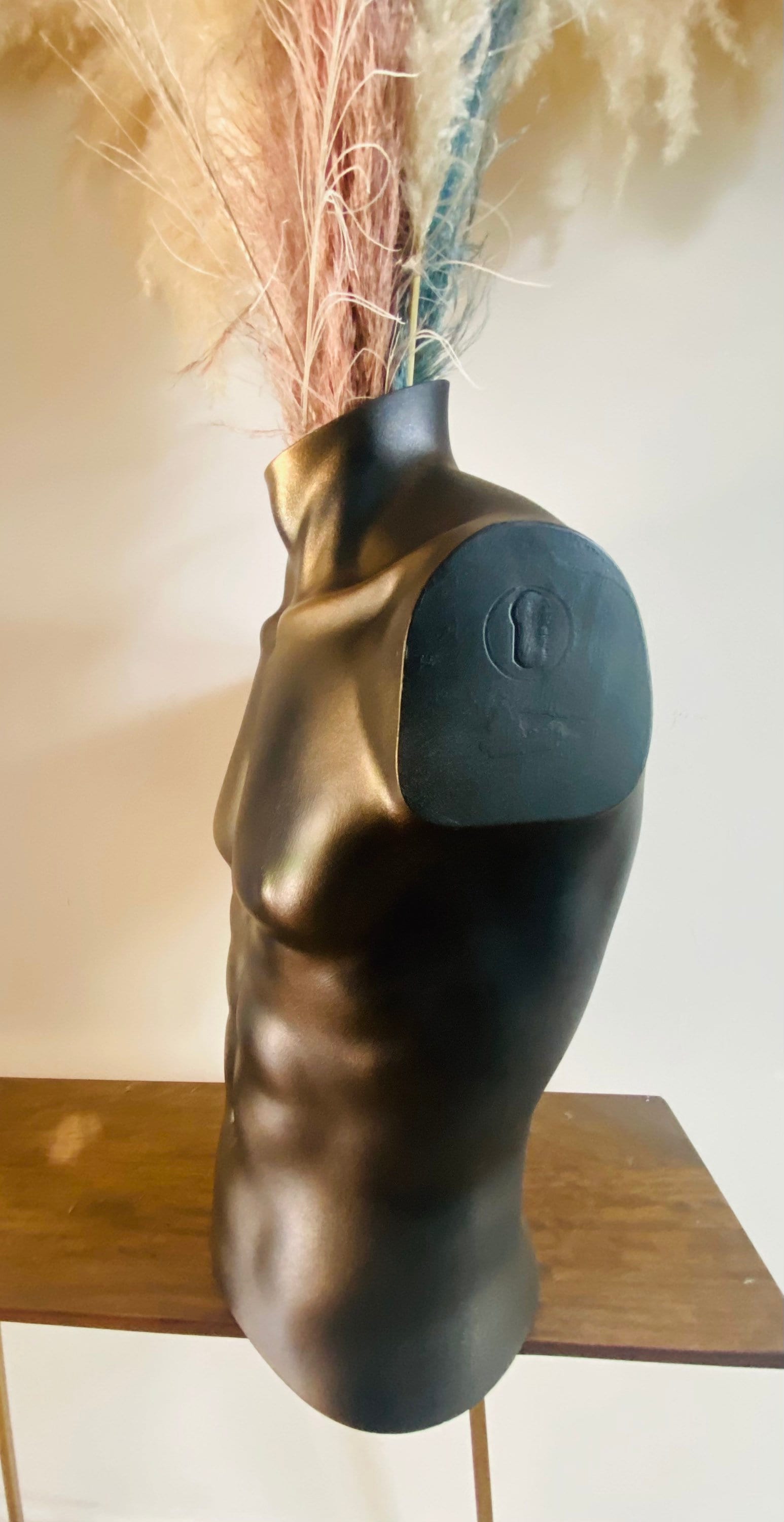 MALE Torso/Boobie  Large Vase LUX Range Matt Black with gold definition