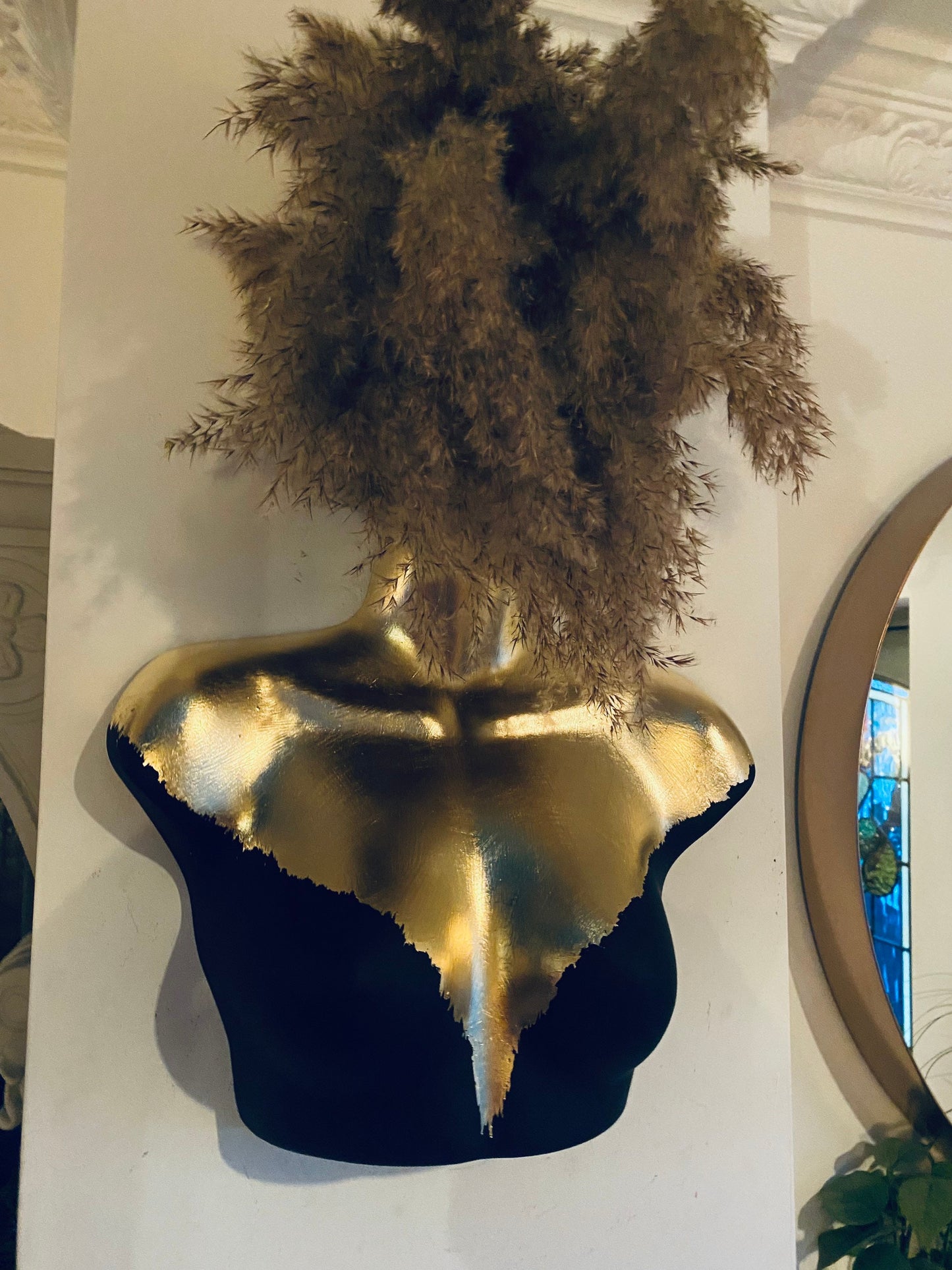 Female Wall Torso Boobie Artificial Plant Holder Black and Gold