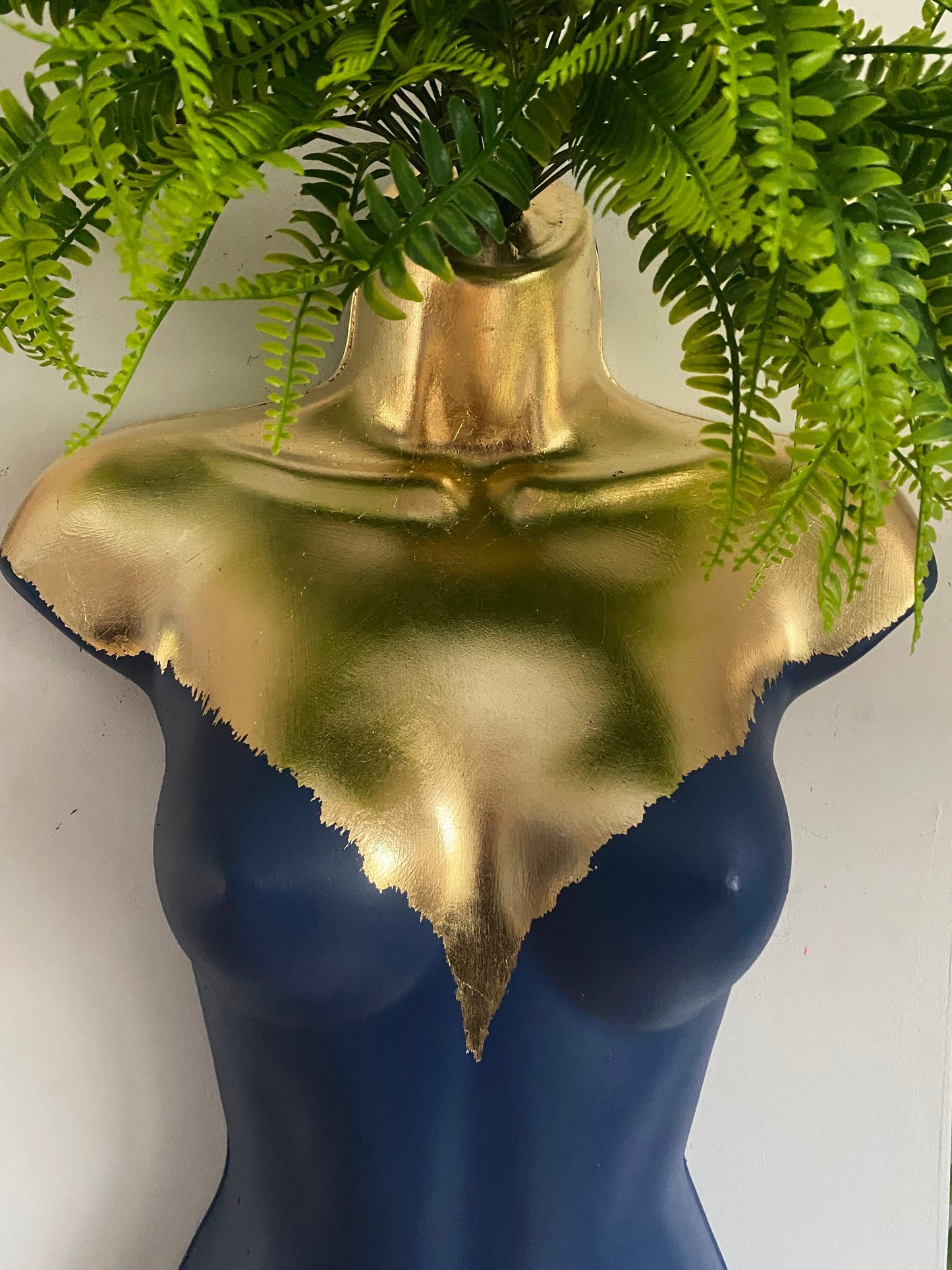 Female Boobie  Wall Torso Boobie Artificial Plant Holder Blue and Gold