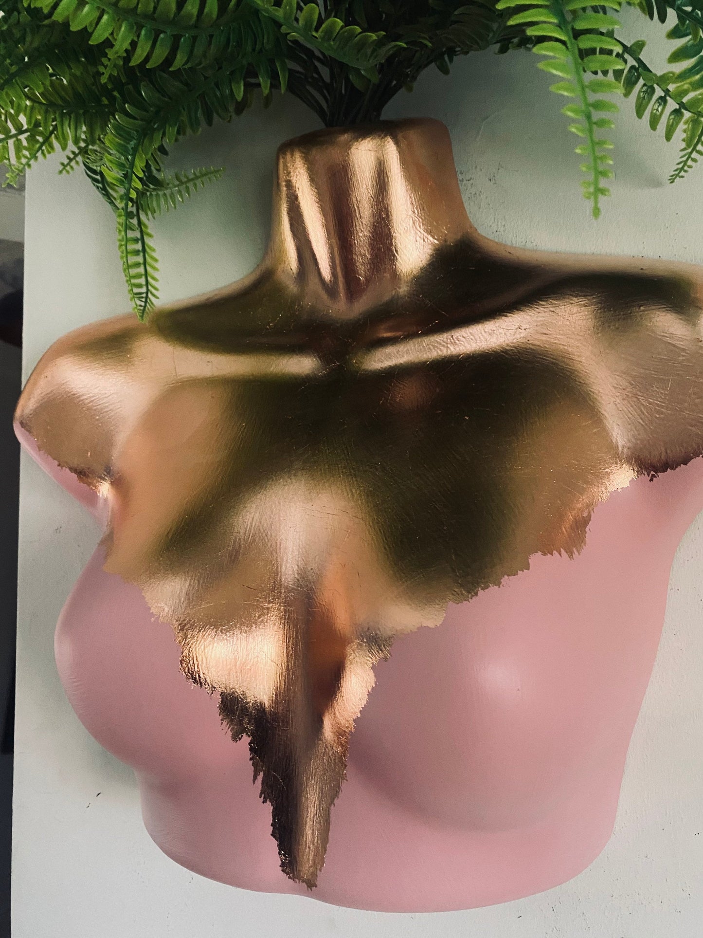 Female Wall Torso Boobie Artificial Plant Holder Pink and Rose Gold