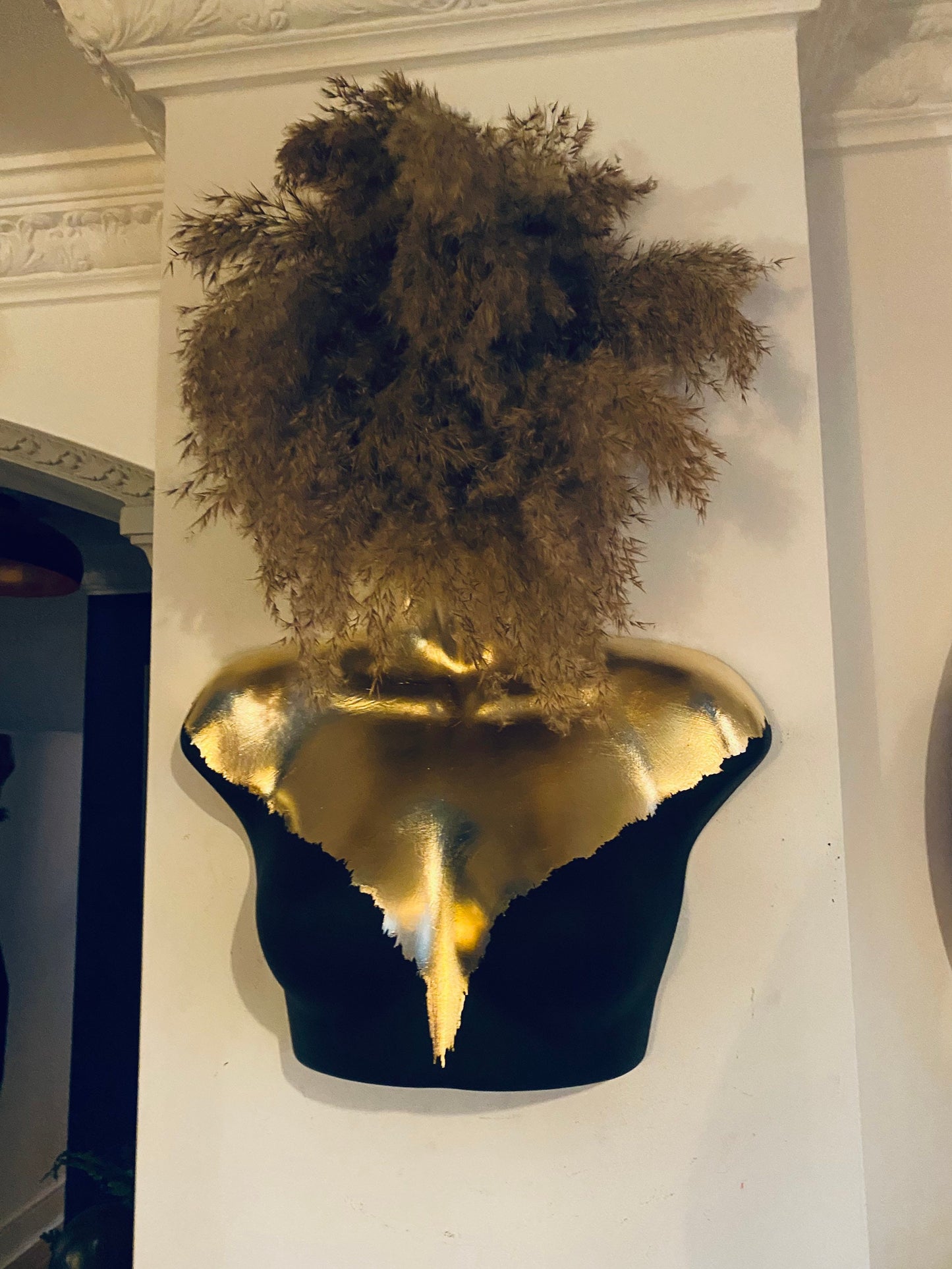 Female Wall Torso Boobie Artificial Plant Holder Black and Gold