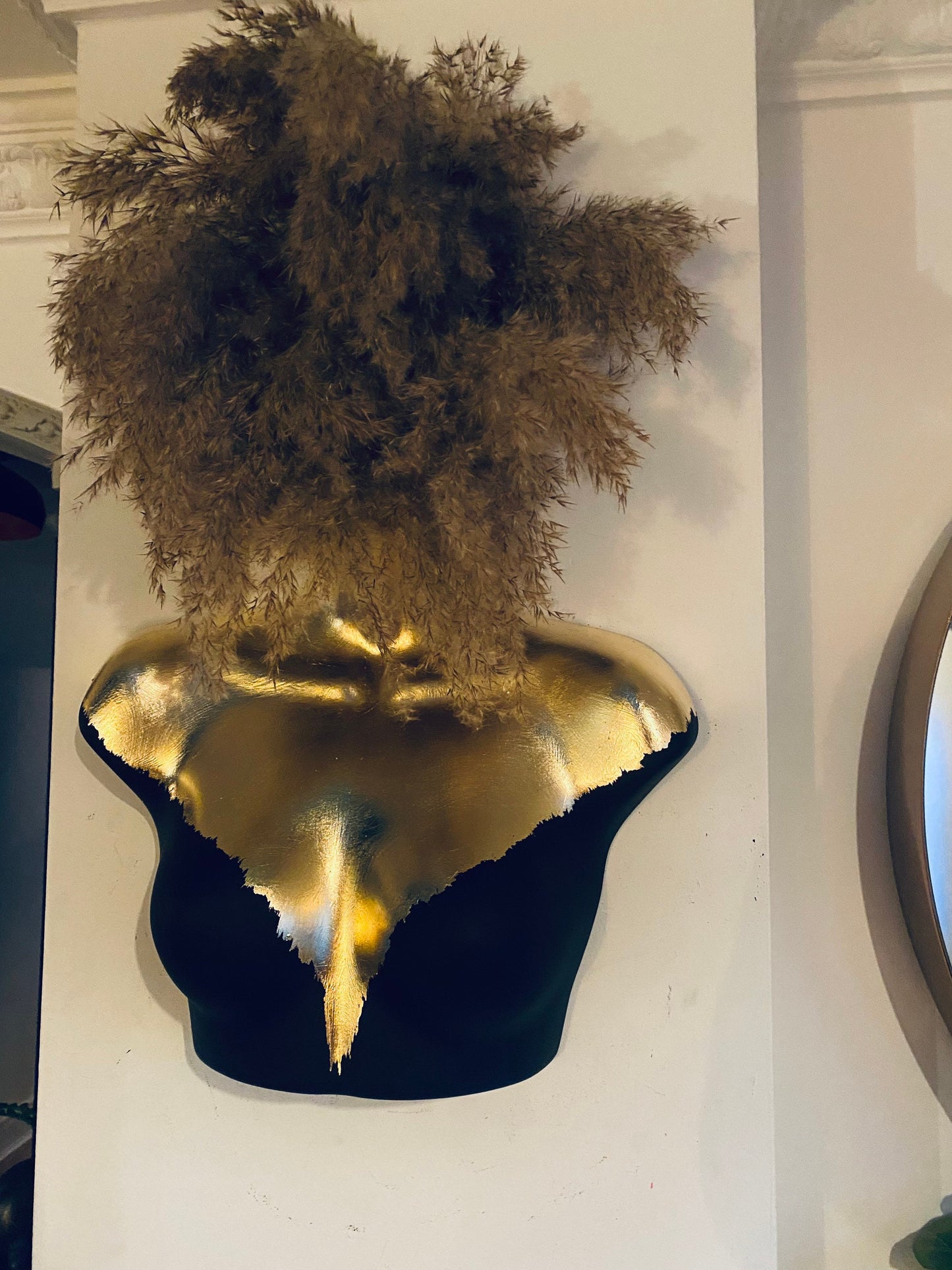 Female Wall Torso Boobie Artificial Plant Holder Black and Gold